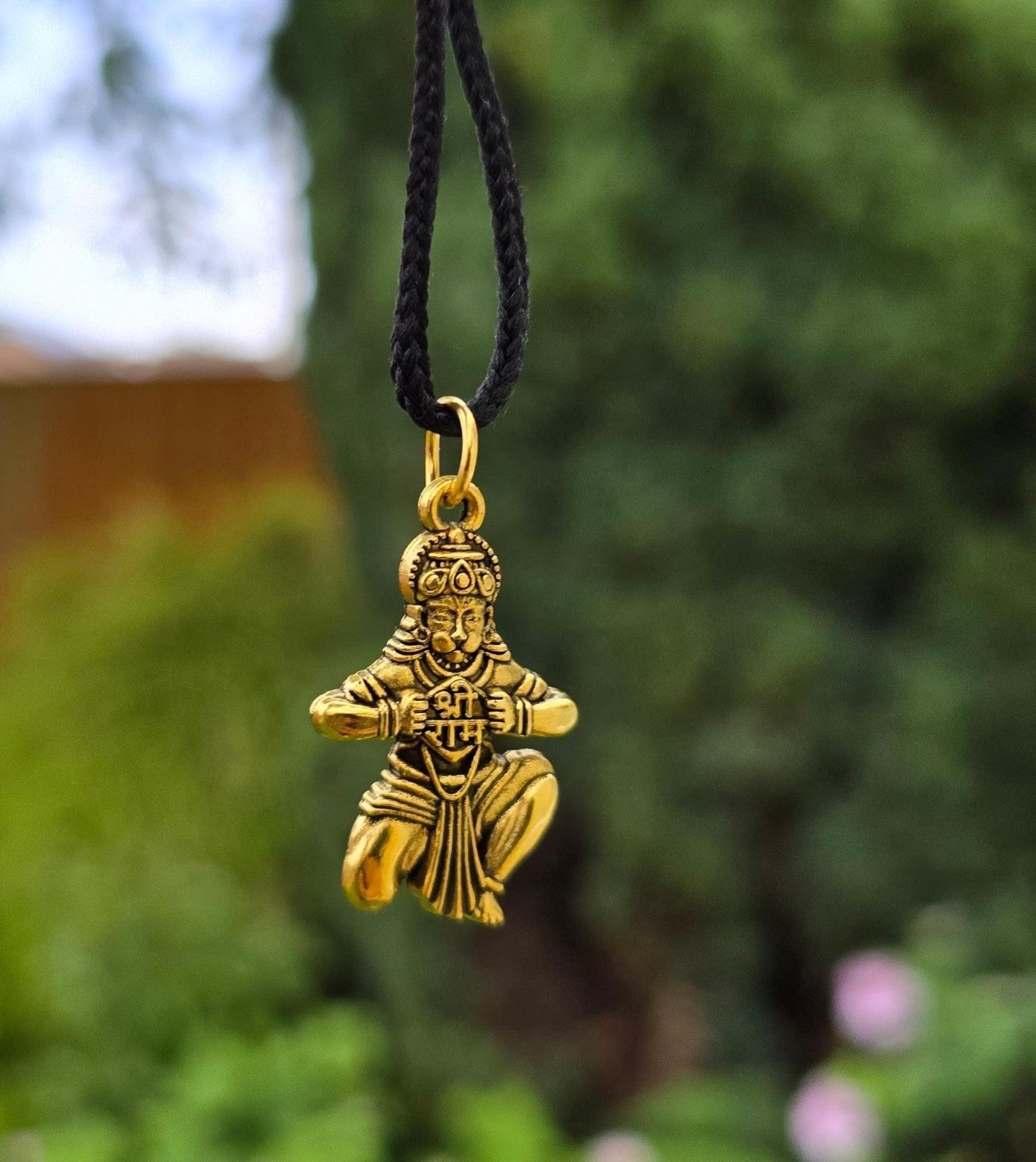 Hanuman Ji Ram Pendant Gold or Silver colour Stainless Steel Hindu black dori Q3