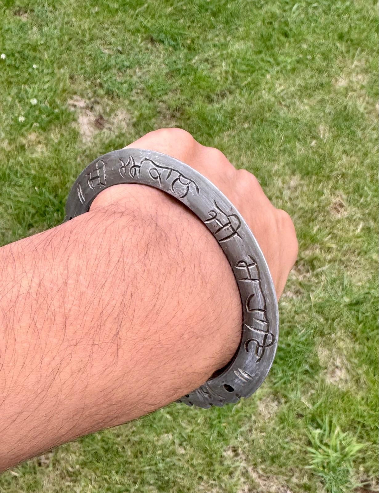 Sarbloh Chakri Kara Sri Akaal Ji Sahai Tooth Kada Sikh Nihang Singh Bangle i40
