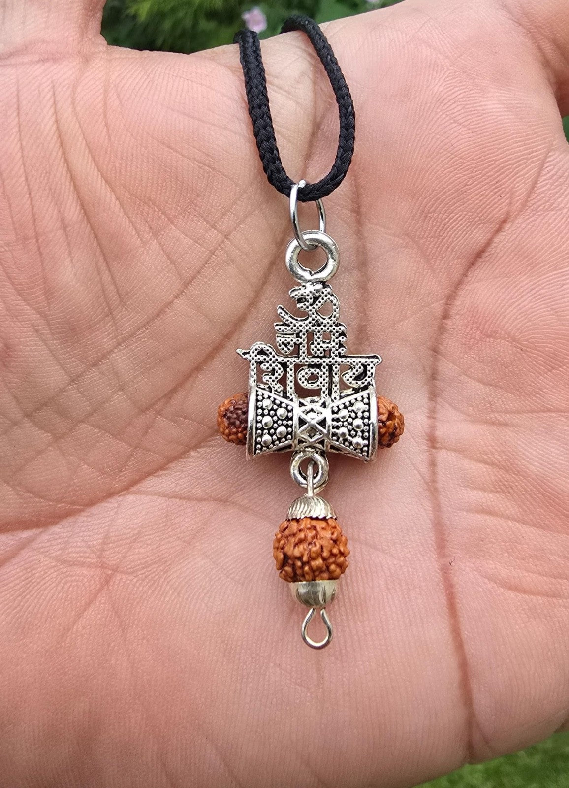 Hindu Silver plated Rudraksha Om Trishul Mahakaal Shiva Pendant Nazar Shield Q37