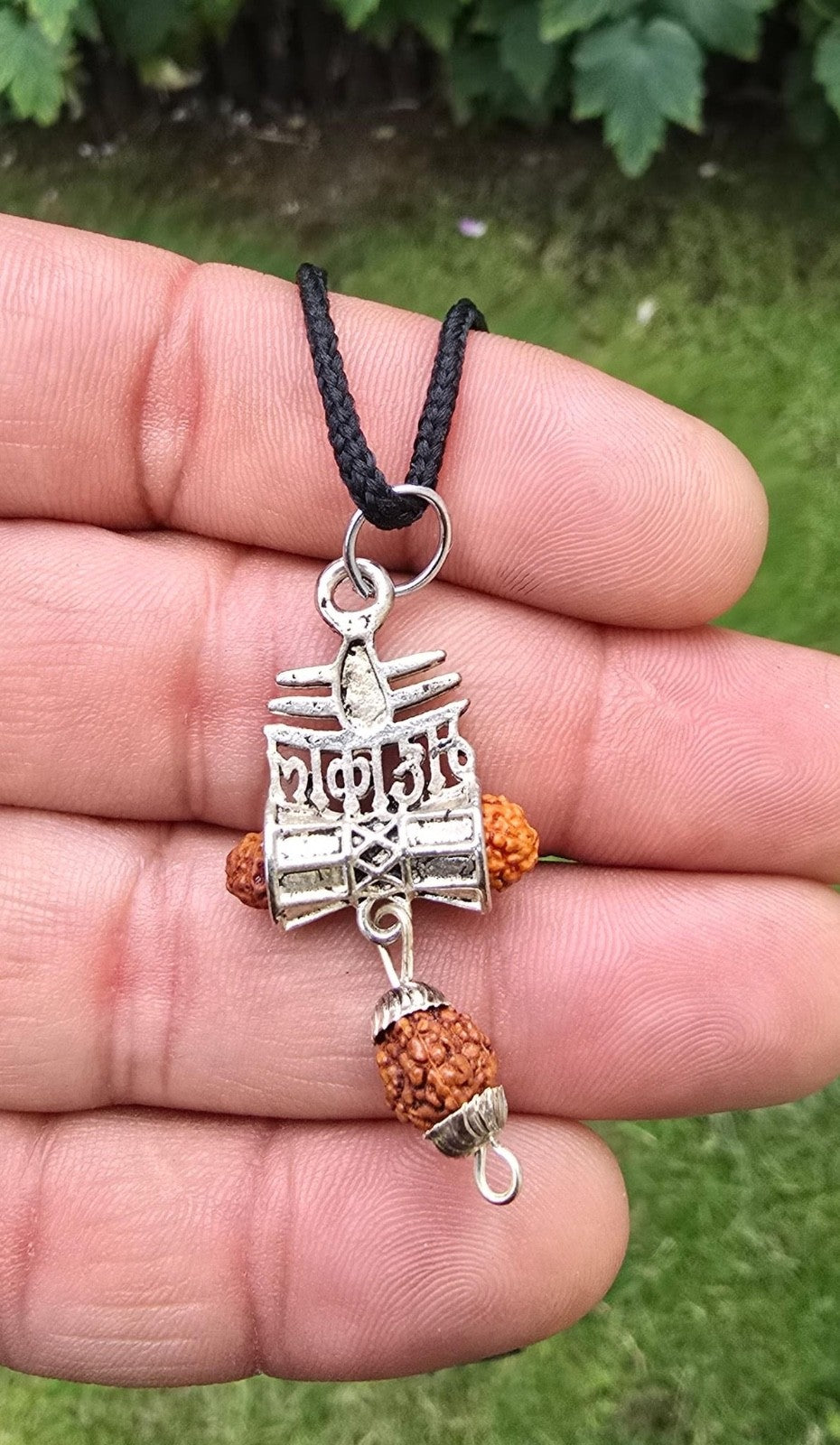Hindu Silver plated Rudraksha Om Trishul Mahakaal Shiva Pendant Nazar Shield Q37