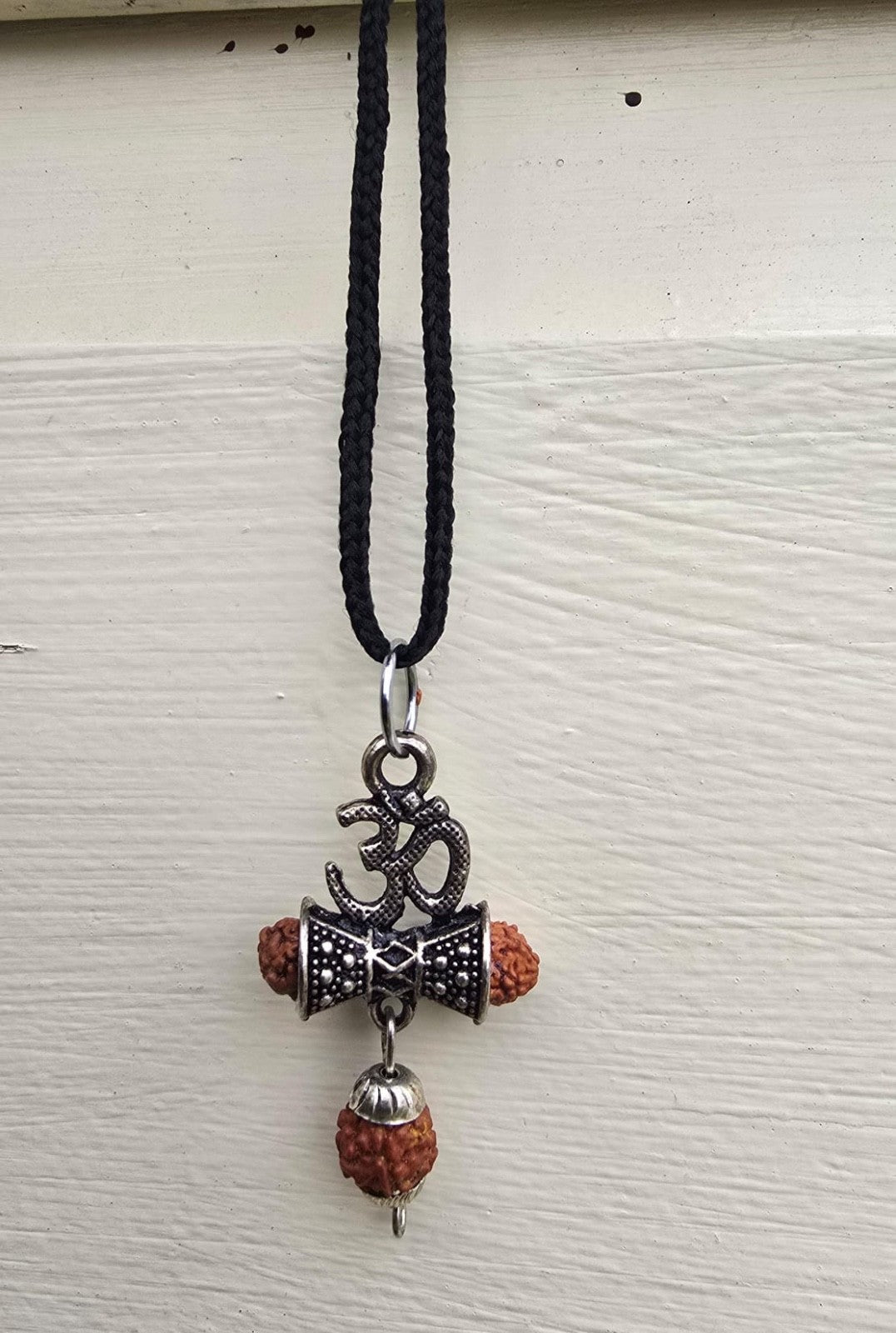 Hindu Silver plated Rudraksha Om Trishul Mahakaal Shiva Pendant Nazar Shield Q37