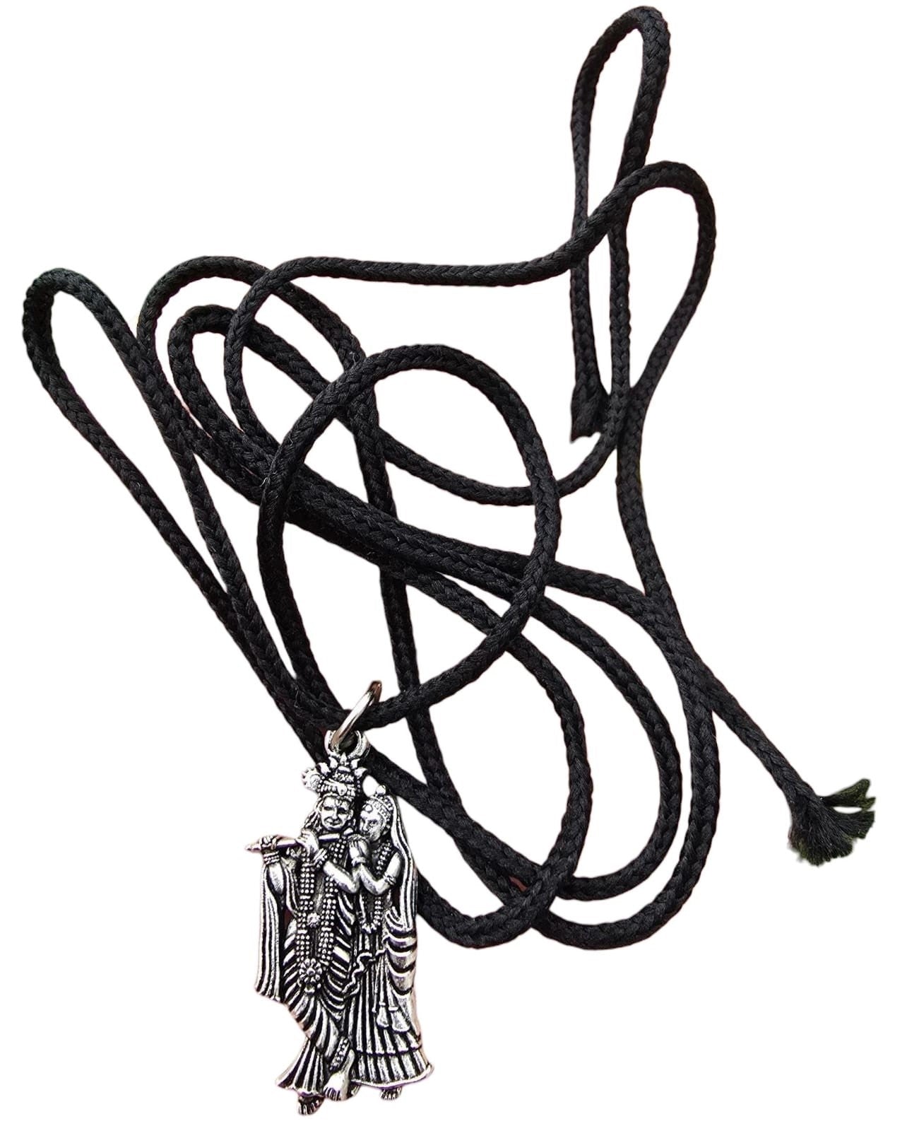 Sri Radha Krishana Pendant Stainless Steel Hindu Evil Eye Protection black Dori