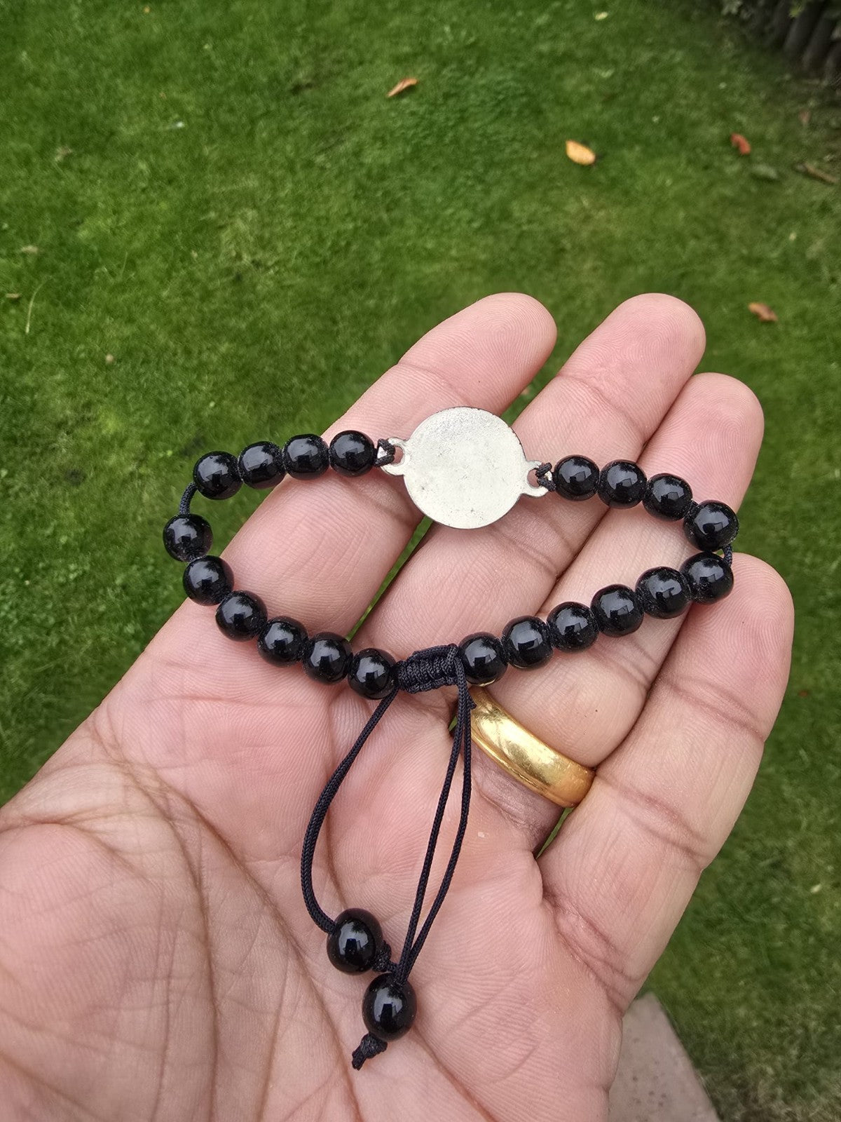 Sikh Khanda Bracelet Black Beads Adjustable Size Singh Kaur Evil Eye Protection