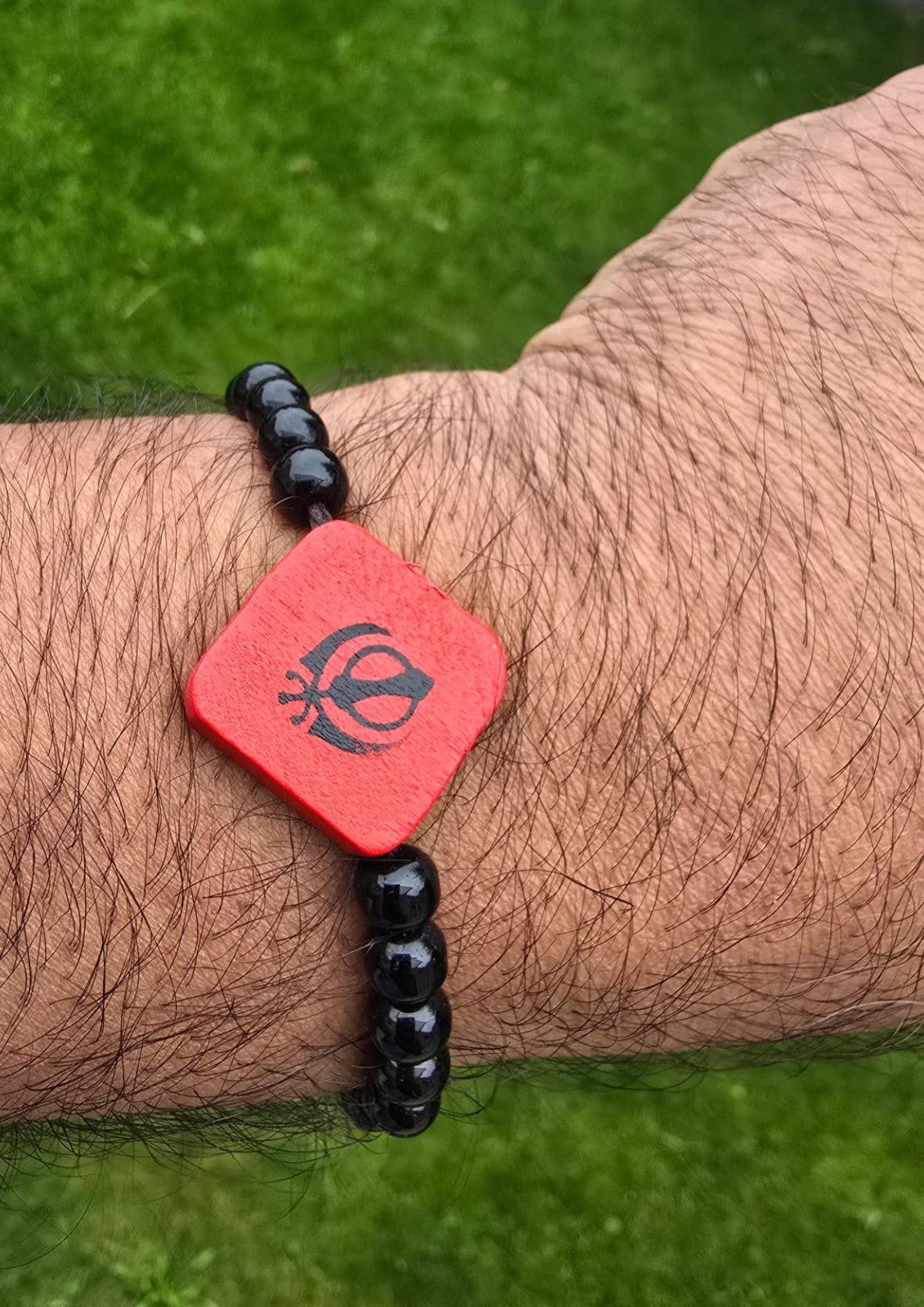 Sikh Khanda Bracelet Black Beads Adjustable Size Singh Kaur Evil Eye Protection