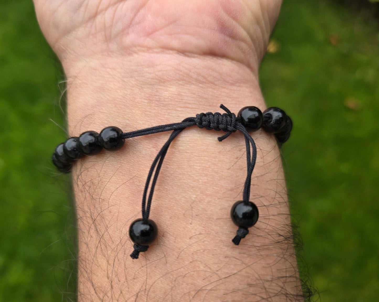 Sikh Khanda Bracelet Black Beads Adjustable Size Singh Kaur Evil Eye Protection