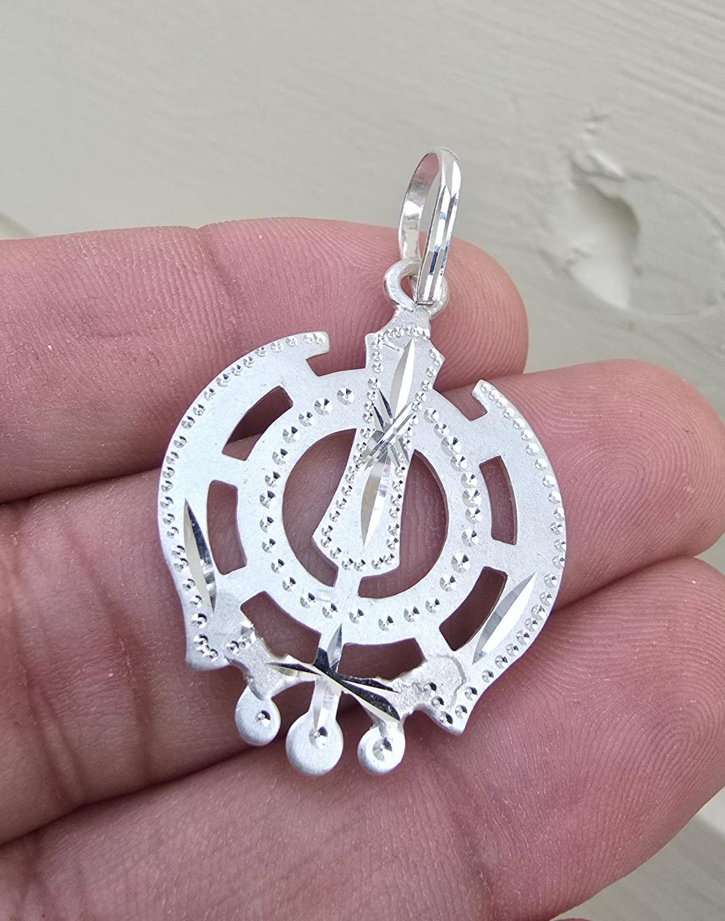 Sikh Khanda Pendant Chandi 925 Sterling Silver Necklace in Black Dori Singh Kaur Khalsa Handmade A31