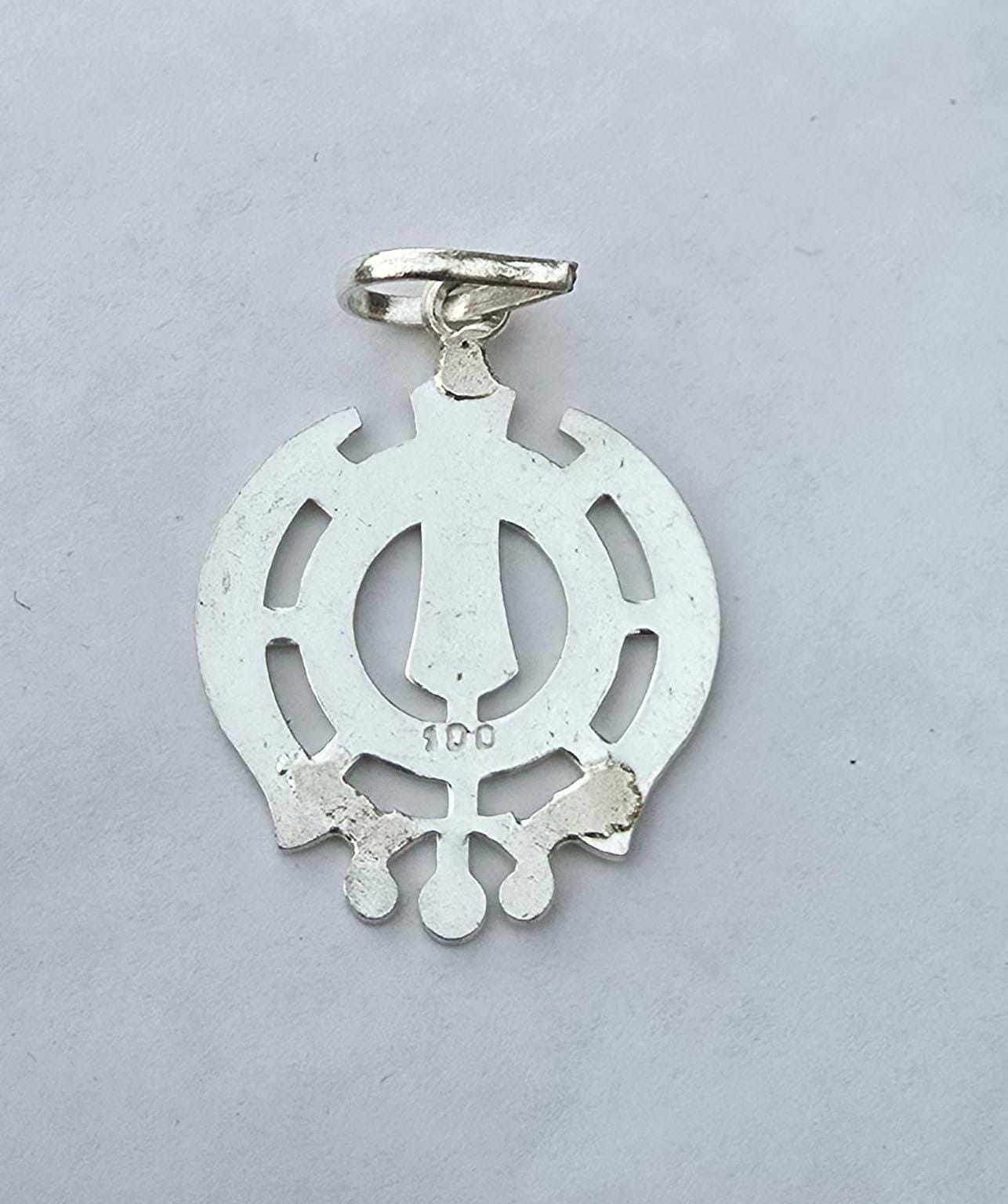 Sikh Khanda Pendant Chandi 925 Sterling Silver Necklace in Black Dori Singh Kaur Khalsa Handmade A31