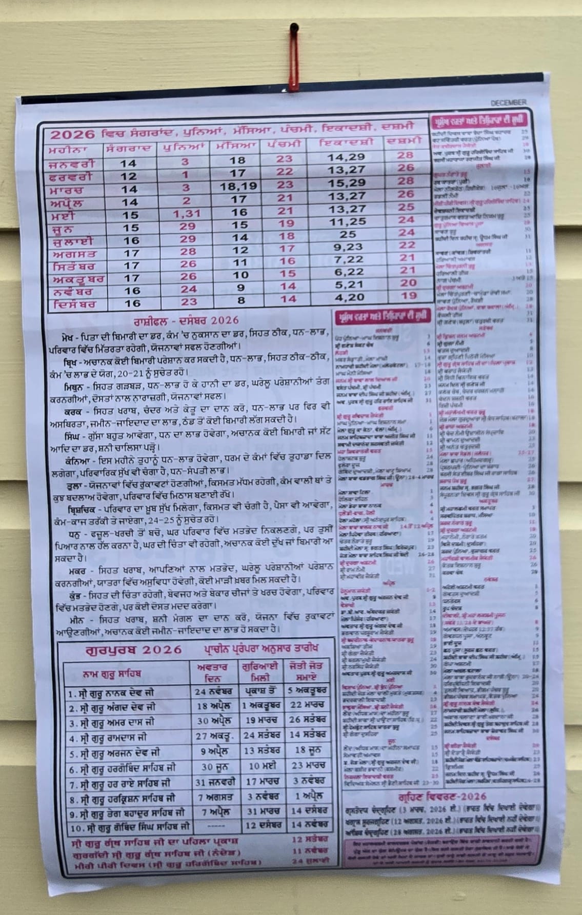 Mahalakshmi Hindu Festival Sikh Nanakshahi 2026 Calendar Jantari Pachang Punjabi