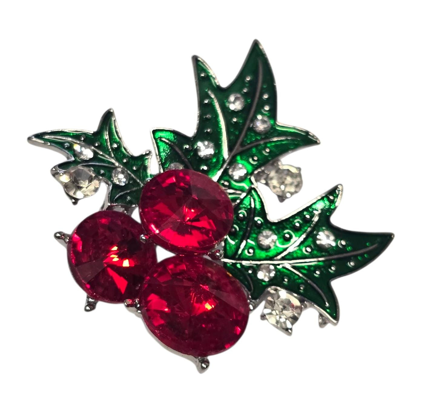 Holly flower brooch celebrity pin vintage look Silver plated queen xmas broach i36R