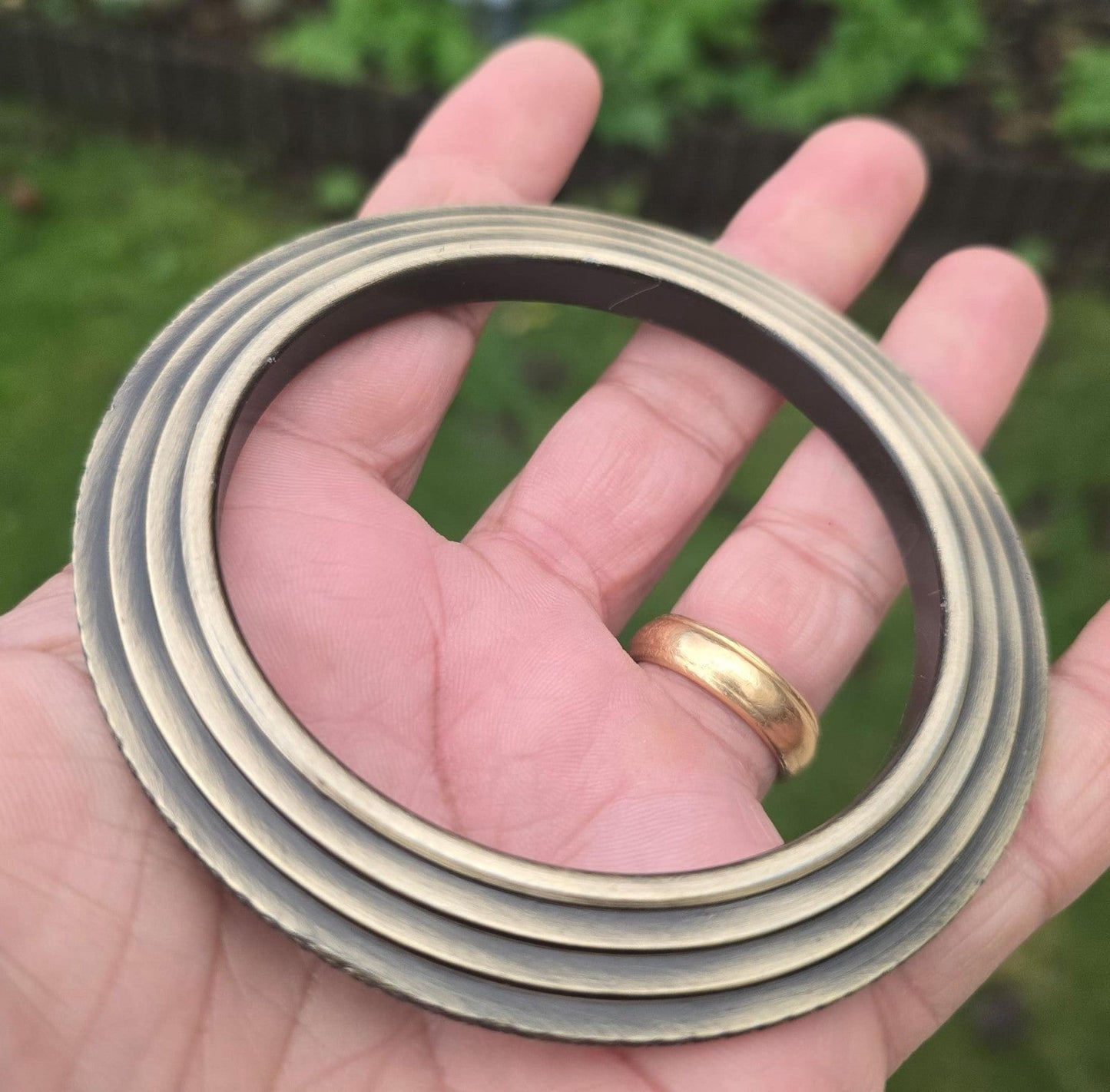 Sikh Kara Chakri Antique Gold Colour Singh Kada Kaur lines Punjabi bangle N32