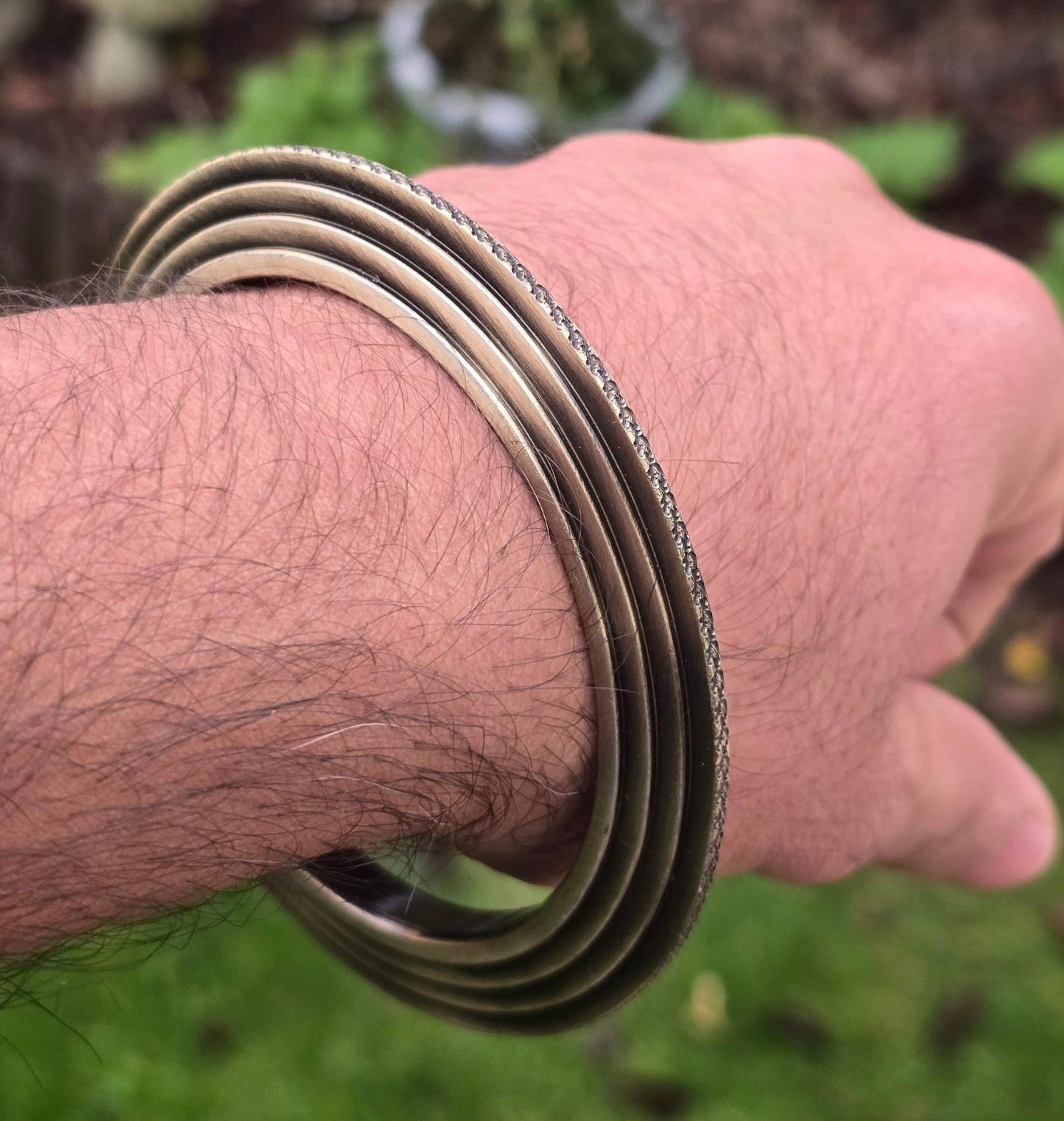 Sikh Kara Chakri Antique Gold Colour Singh Kada Kaur lines Punjabi bangle N32