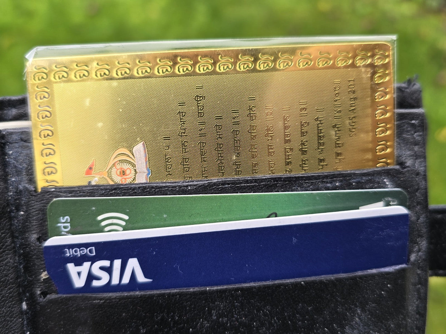 Sikh Gratitude Card for Wallet Purse Double Sided Metal Evil Eye Protection Card Secret Manifestation Amulet Good Luck Charm Gurbani Shabad