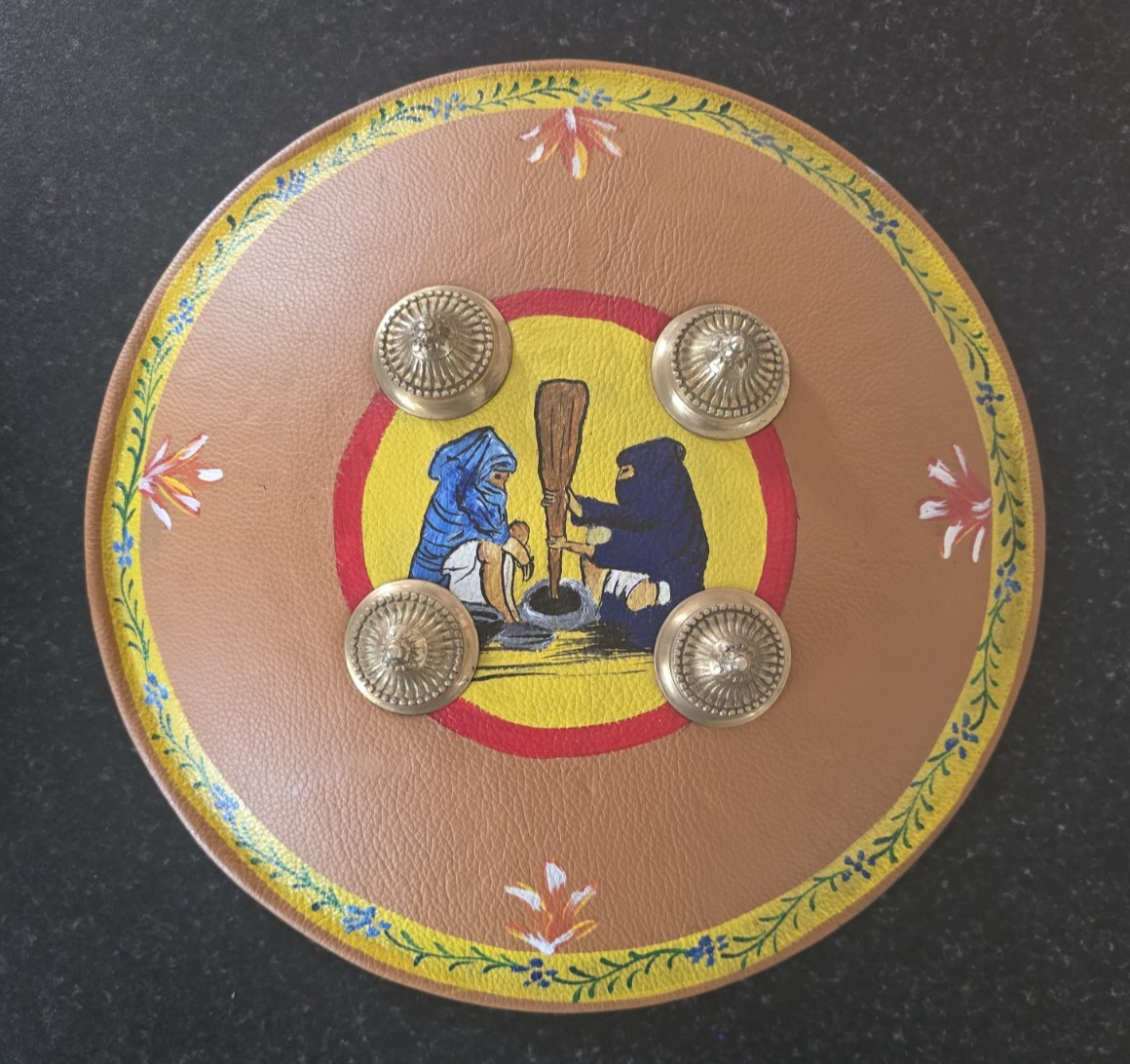 Hand Painted Leather Sikh Dhal Wall Decor – Baba Deep Singh Ji Nihang Phoola ji