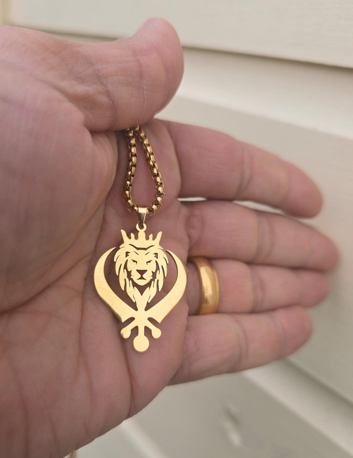 Stainless Steel Lion Khanda Necklace Gold & Silver Plated adjustable Chain Q51R