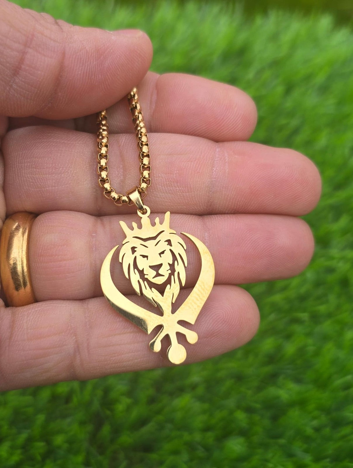 Stainless Steel Lion Khanda Necklace Gold & Silver Plated adjustable Chain Q51R