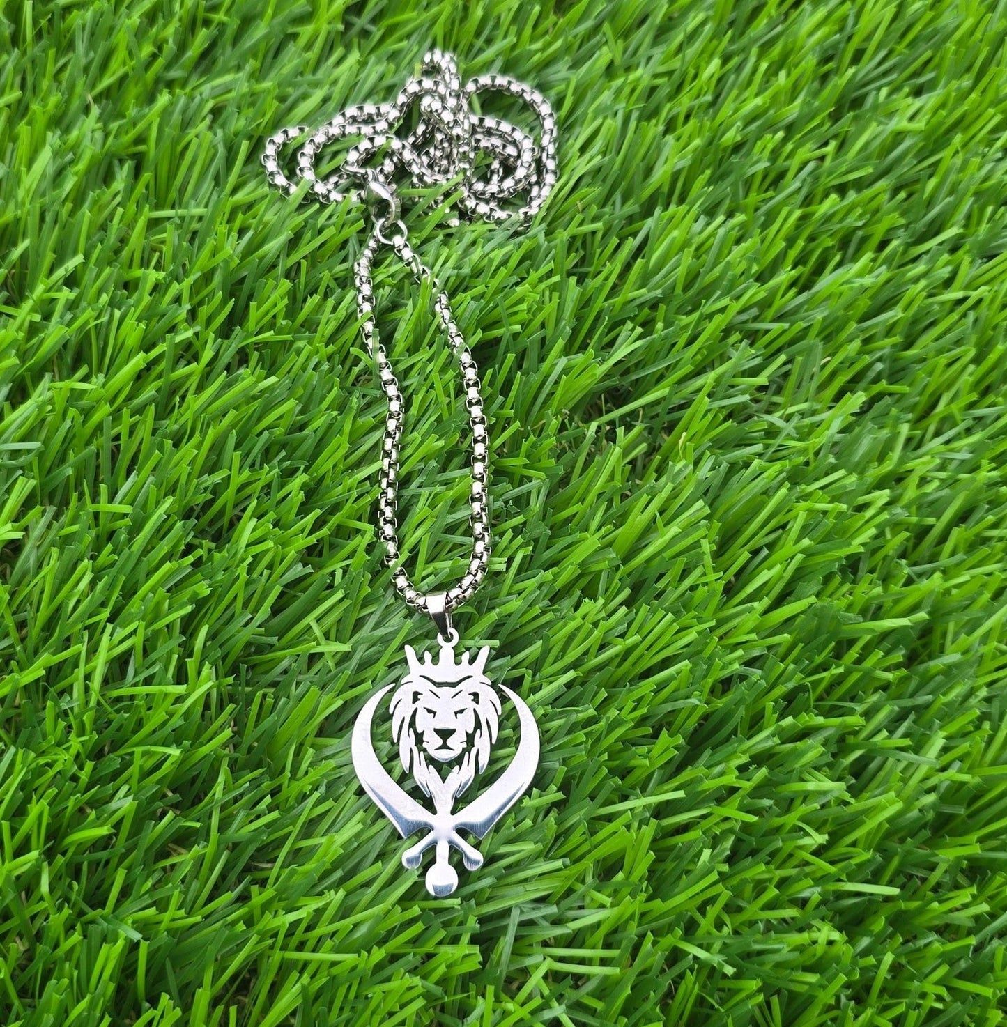 Stainless Steel Lion Khanda Necklace Gold & Silver Plated adjustable Chain Q51R
