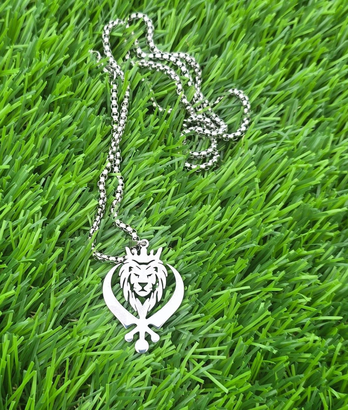Stainless Steel Lion Khanda Necklace Gold & Silver Plated adjustable Chain Q51R