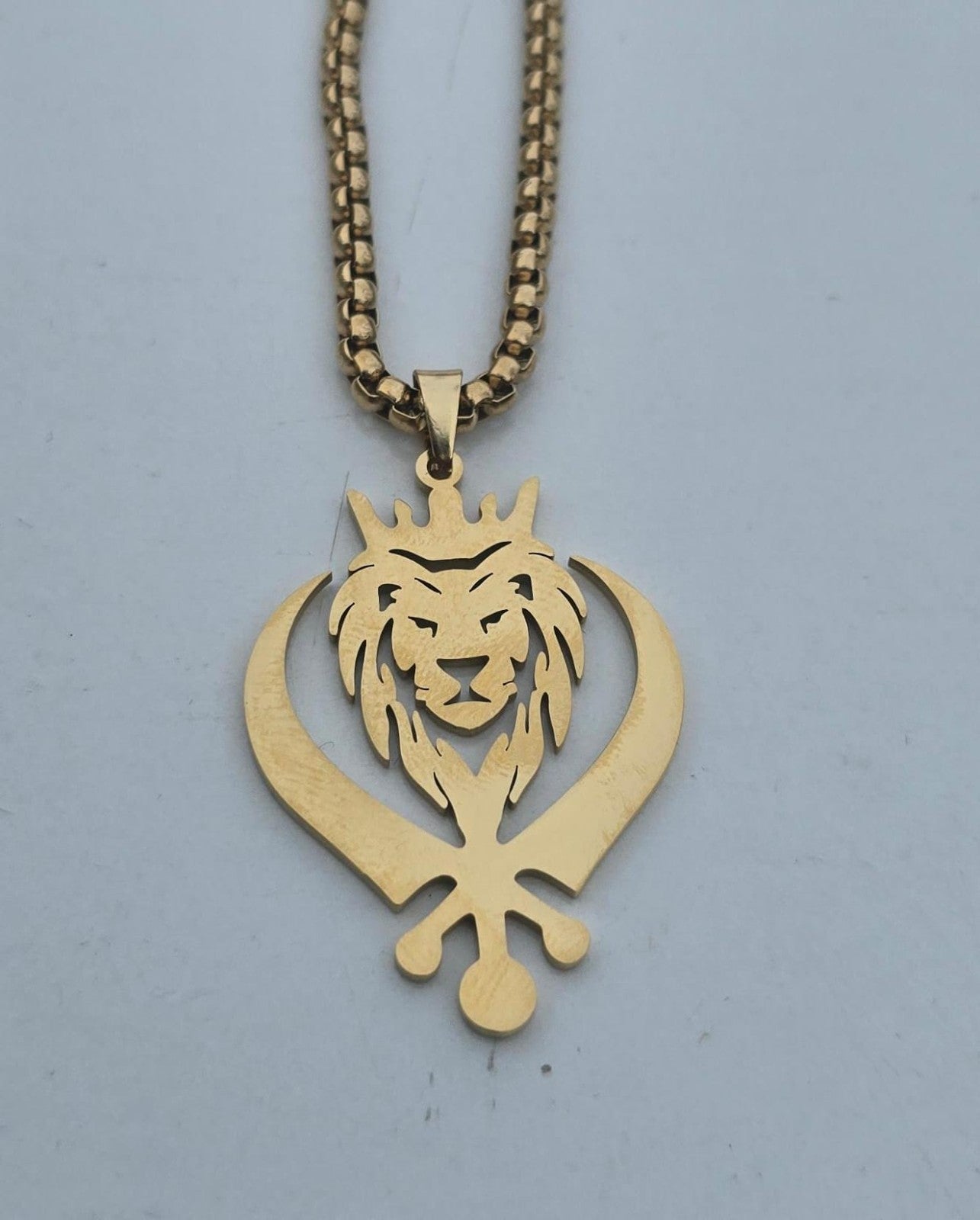Stainless Steel Lion Khanda Necklace Gold & Silver Plated adjustable Chain Q51R