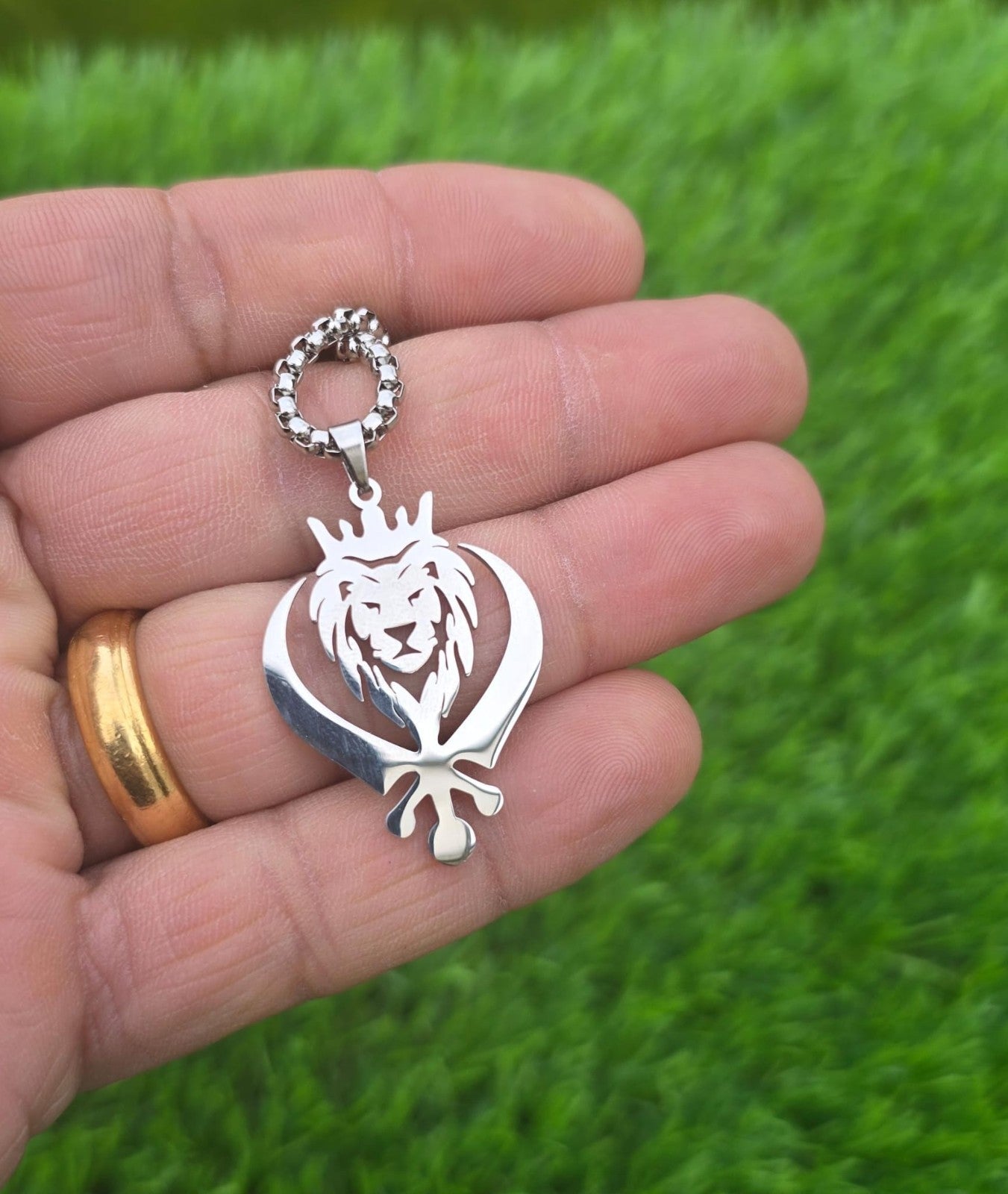 Stainless Steel Lion Khanda Necklace Gold & Silver Plated adjustable Chain Q51R