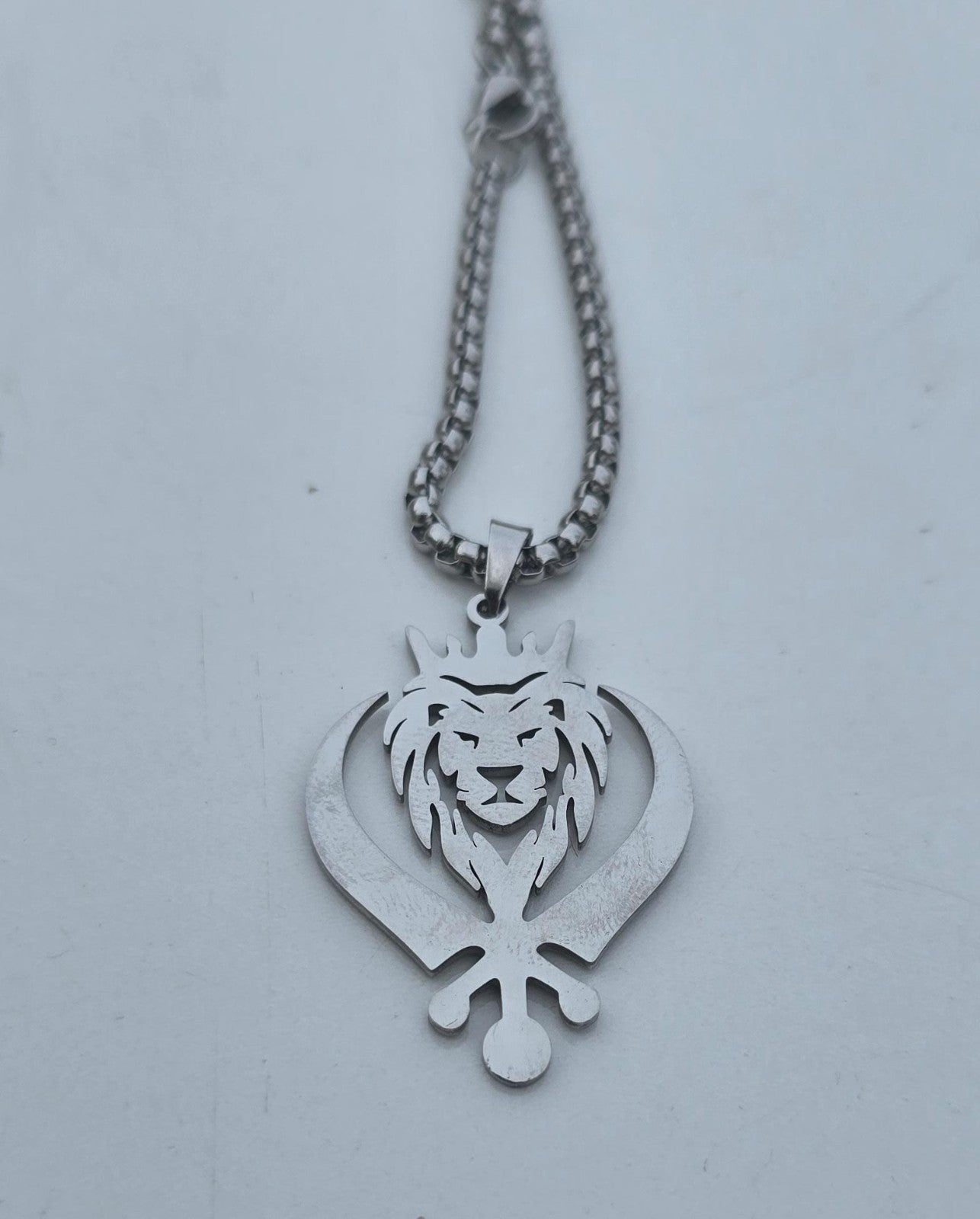 Stainless Steel Lion Khanda Necklace Gold & Silver Plated adjustable Chain Q51R