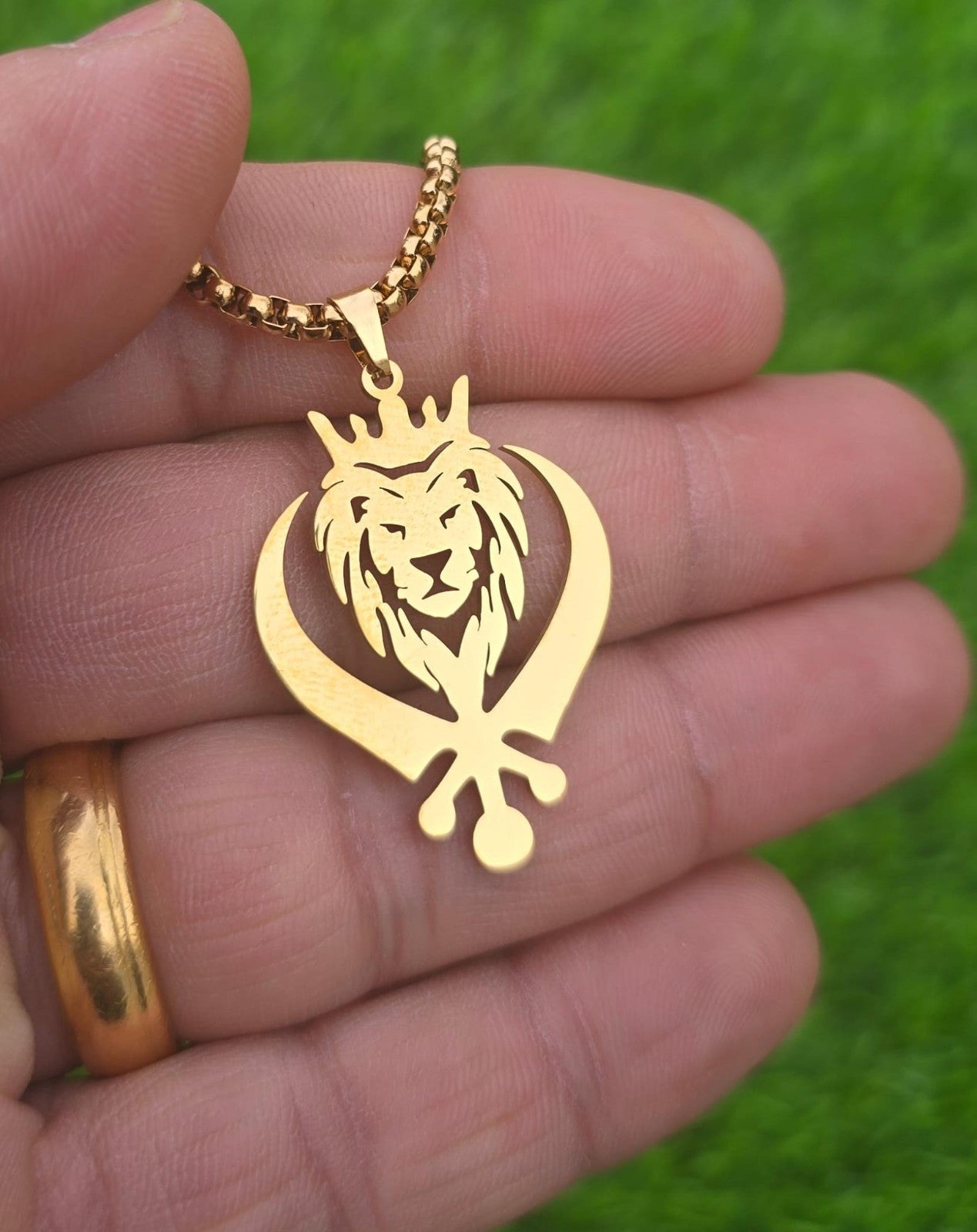 Stainless Steel Lion Khanda Necklace Gold & Silver Plated adjustable Chain Q51R