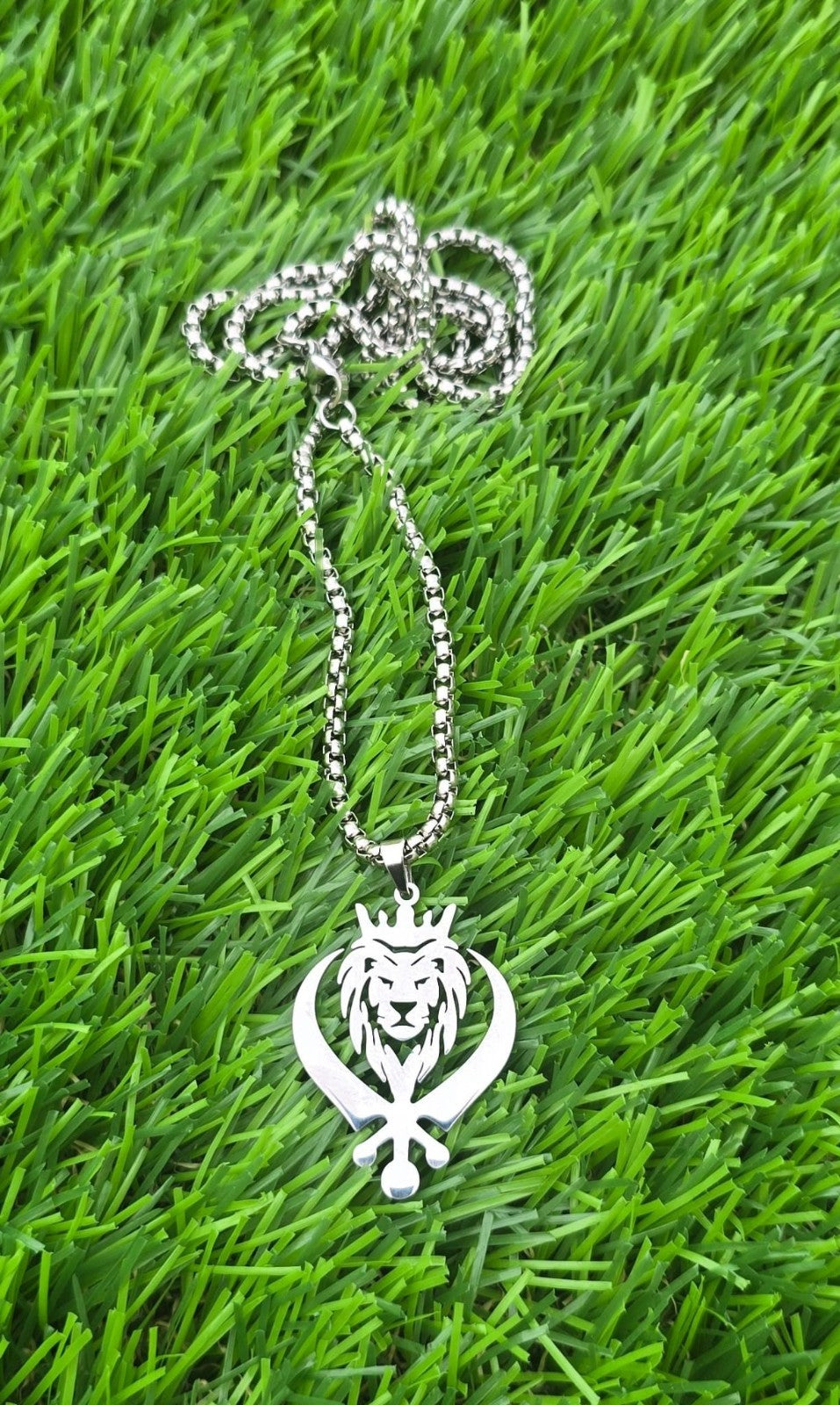 Stainless Steel Lion Khanda Necklace Gold & Silver Plated adjustable Chain Q51R
