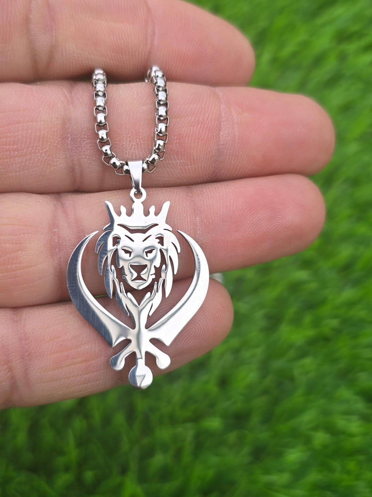 Stainless Steel Lion Khanda Necklace Gold & Silver Plated adjustable Chain Q51R