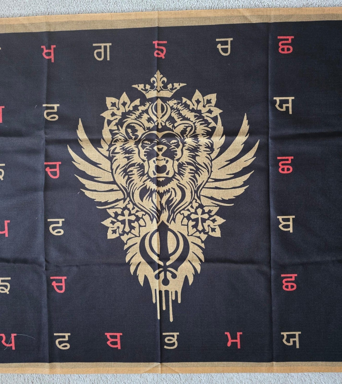 Punjabi Lion Khanda Lohi Shawl Gurmukhi Wool Stole Unisex Sikh Fair Mela Gift