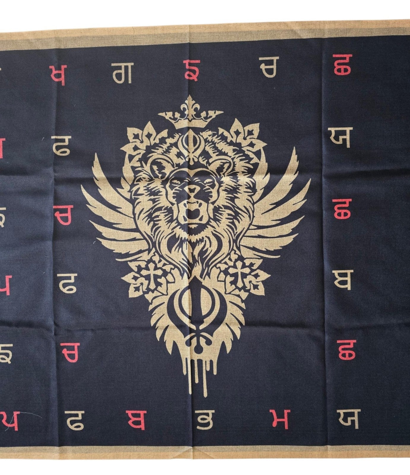 Punjabi Lion Khanda Lohi Shawl Gurmukhi Wool Stole Unisex Sikh Fair Mela Gift