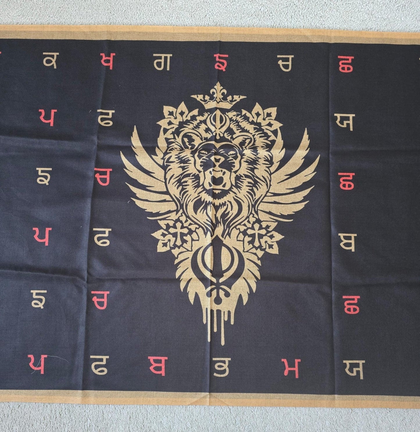 Punjabi Lion Khanda Lohi Shawl Gurmukhi Wool Stole Unisex Sikh Fair Mela Gift