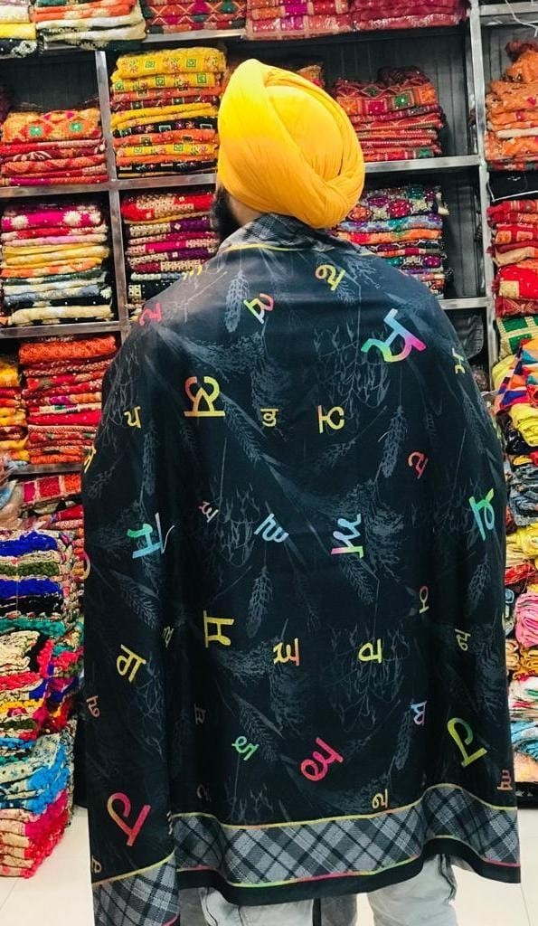 Punjabi Painti Gurmukhi Alphabet Punjab Map Lohi Shawl Wool Unisex Black Grey ST