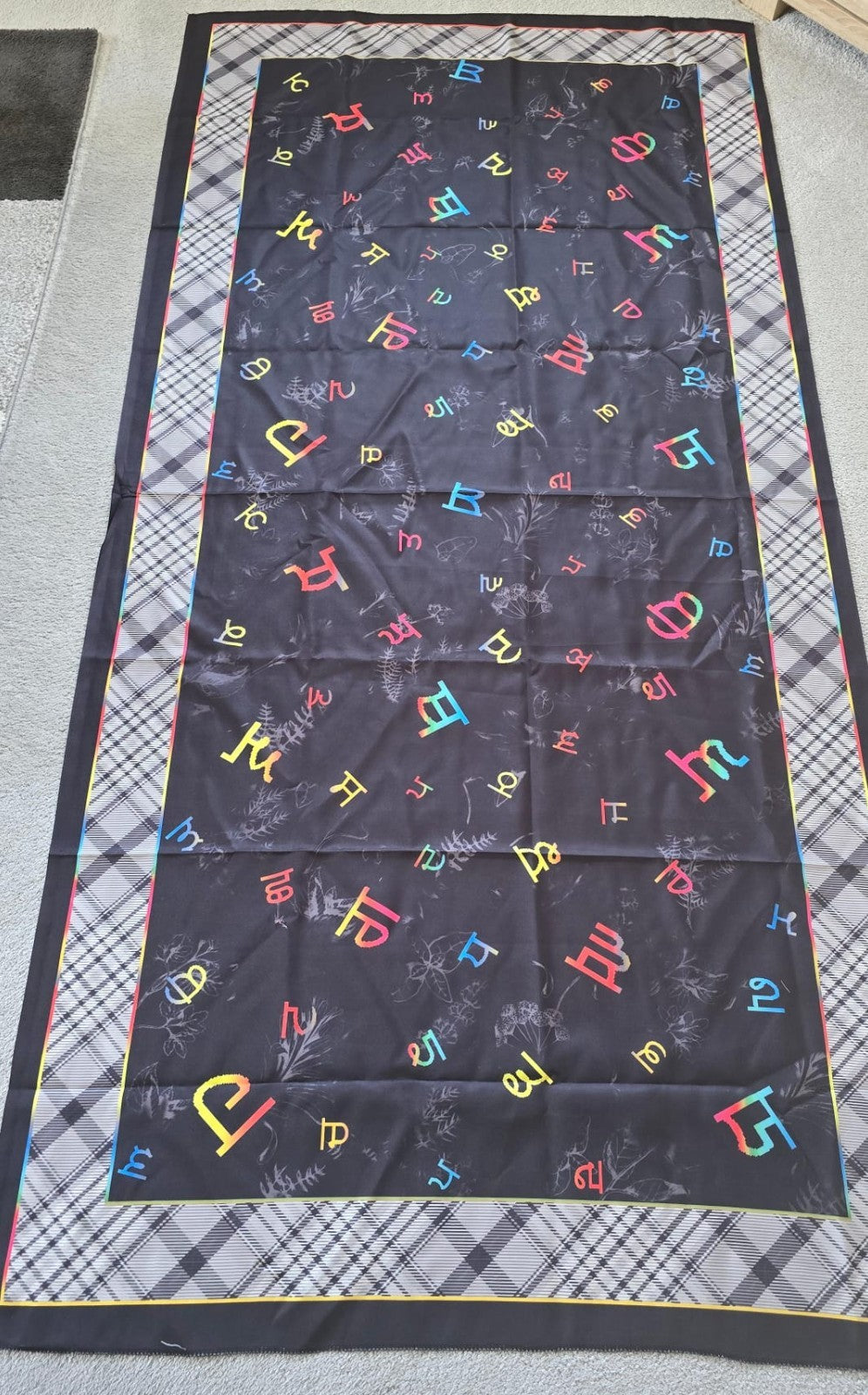 Punjabi Painti Gurmukhi Alphabet Punjab Map Lohi Shawl Wool Unisex Black Grey ST