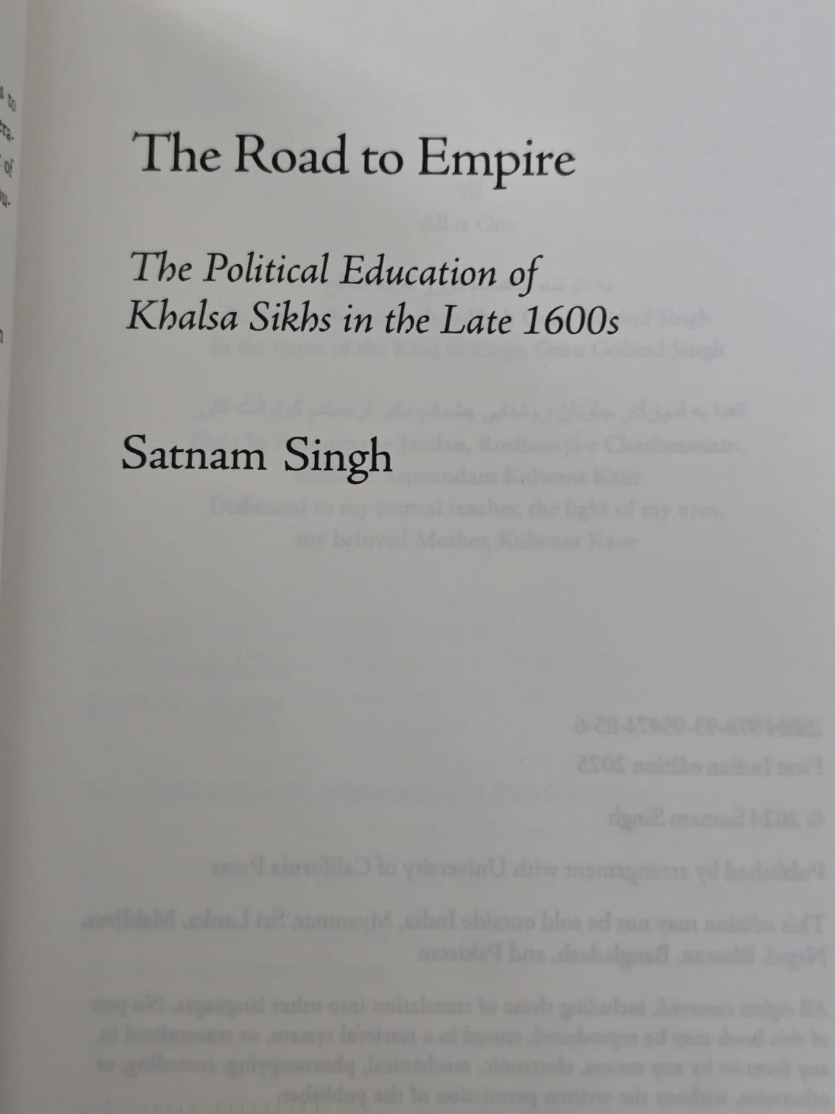 The Road to Empire Khalsa Sikh Political History Satnam Singh English Book MD33