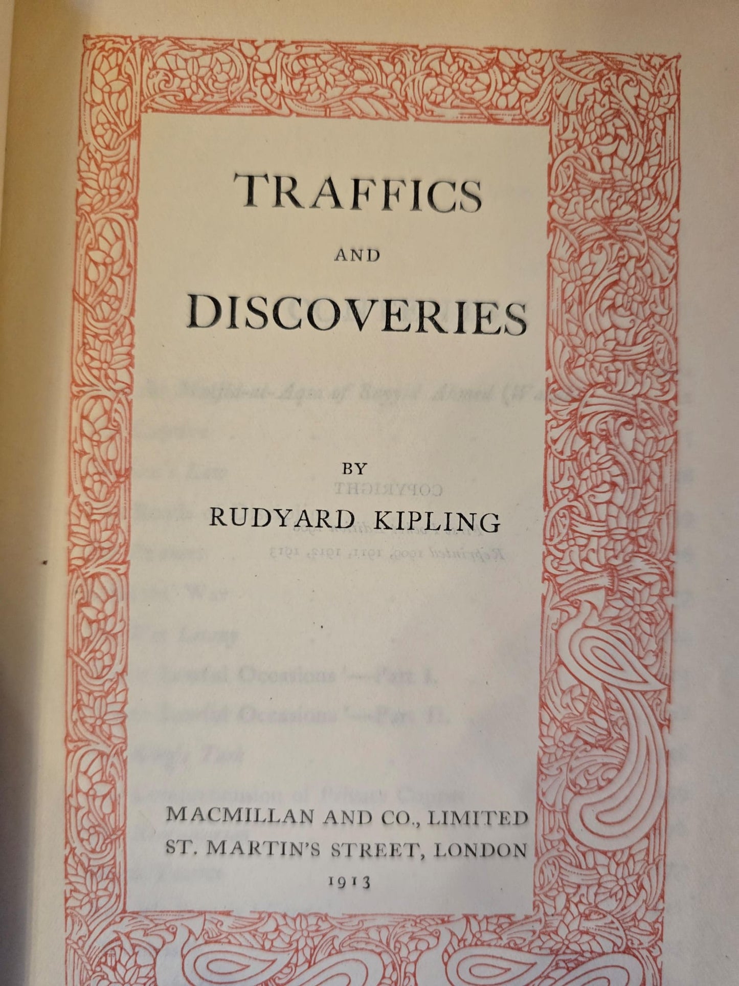 Antique 1913 Rudyard Kipling Traffics and Discoveries Vintage Red Leather Book SA3