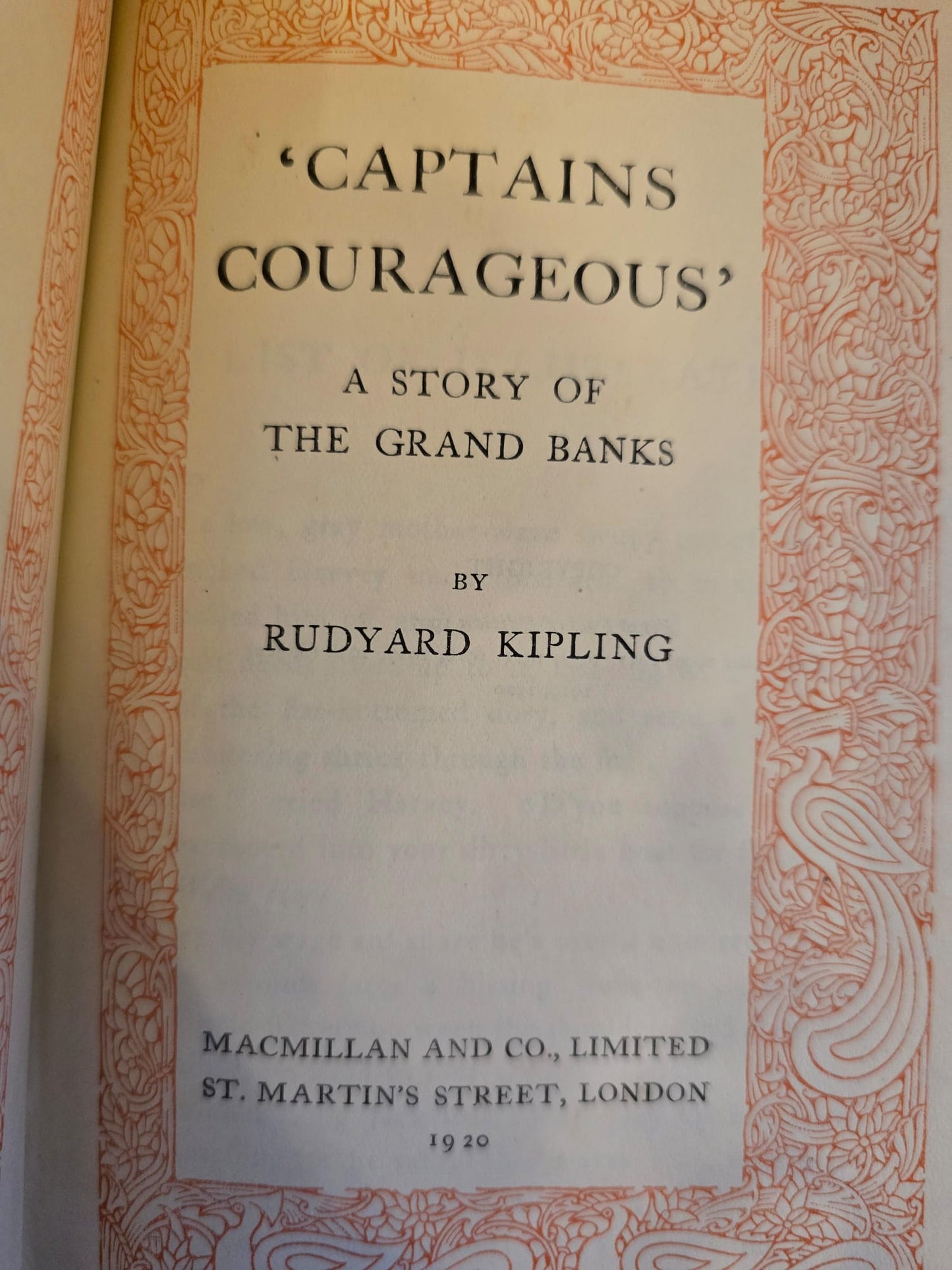 Antique 1920 Rudyard Kipling Captains Courageous Vintage Red Leather Book SA4