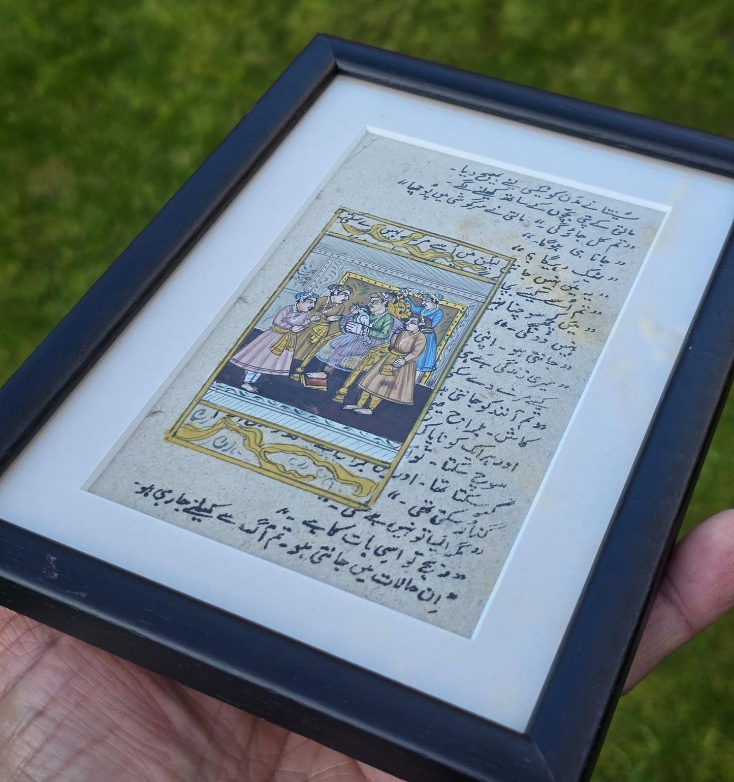 Vintage Mughal Miniature Hand Painting Urdu Manuscript Page Framed Art Rare Old