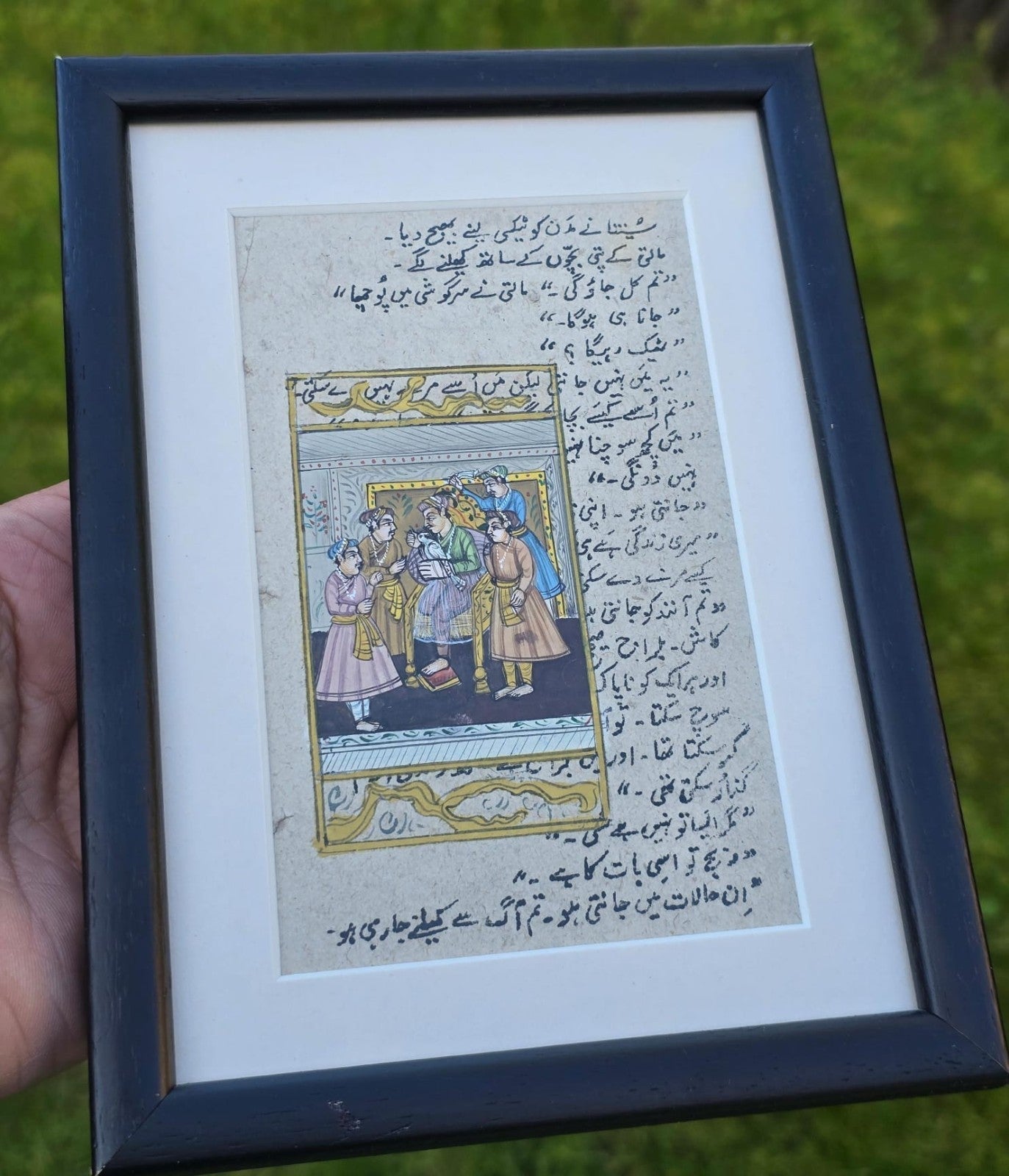 Vintage Mughal Miniature Hand Painting Urdu Manuscript Page Framed Art Rare Old