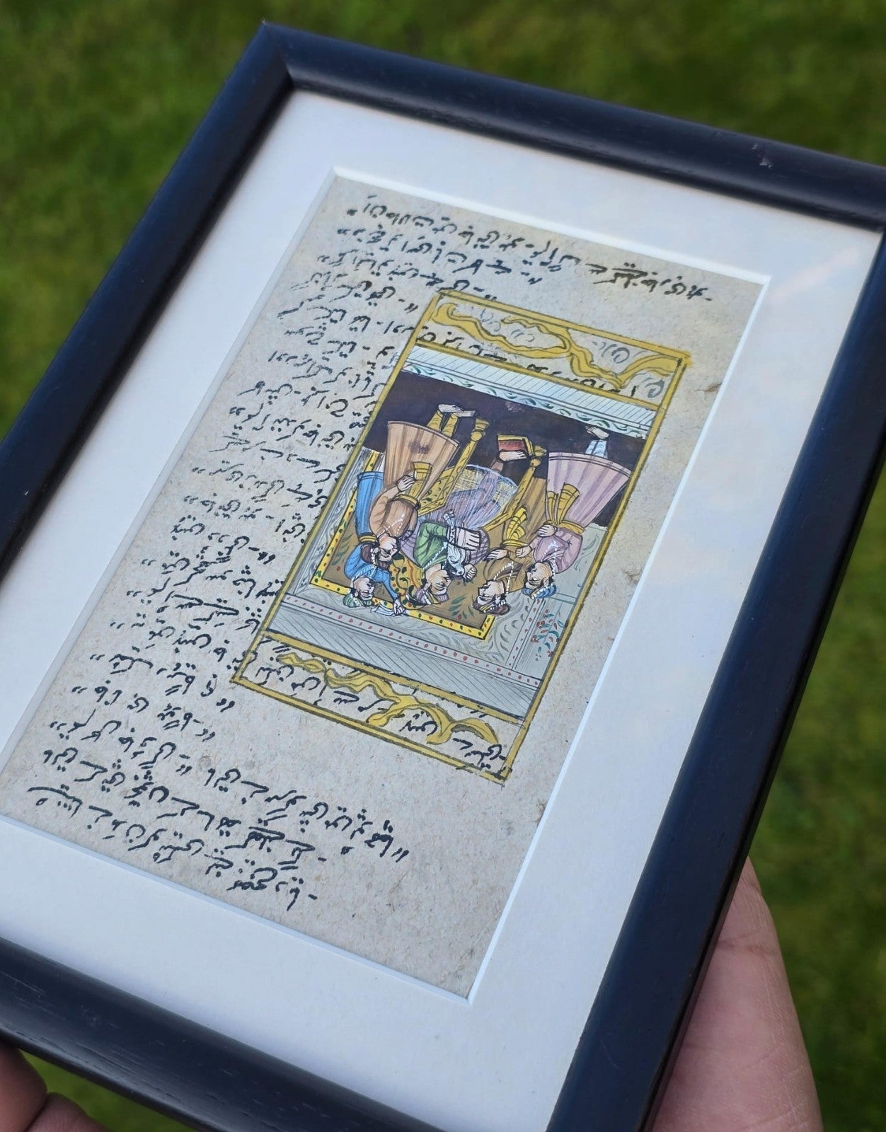Vintage Mughal Miniature Hand Painting Urdu Manuscript Page Framed Art Rare Old