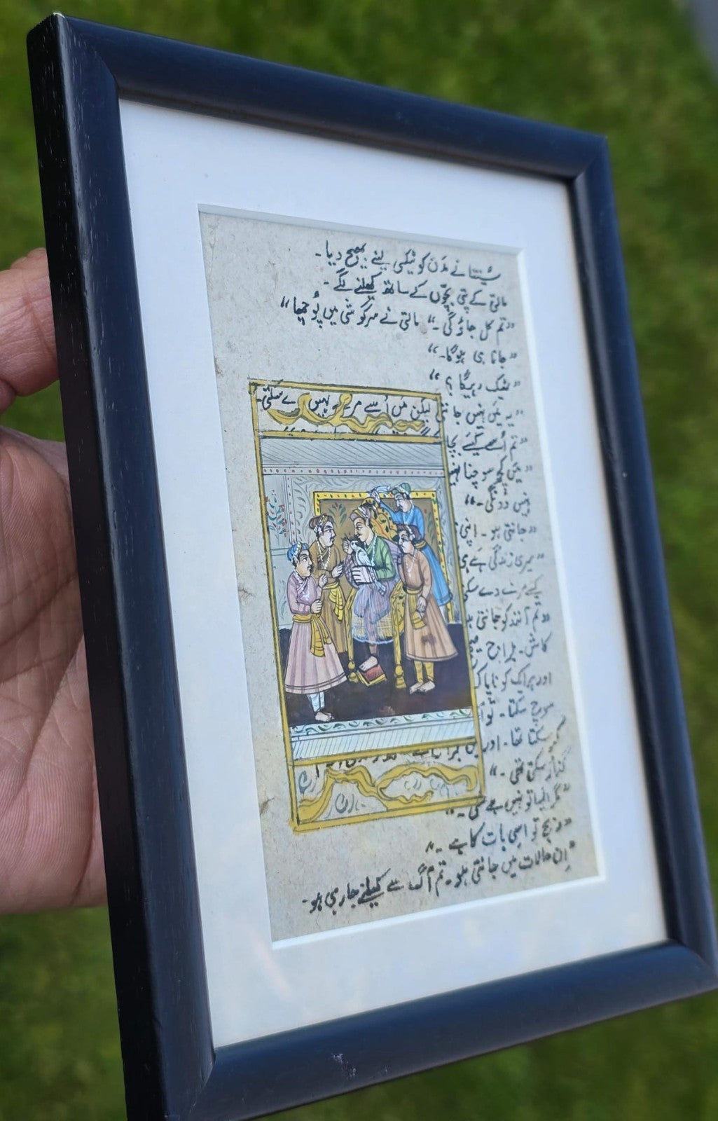 Vintage Mughal Miniature Hand Painting Urdu Manuscript Page Framed Art Rare Old
