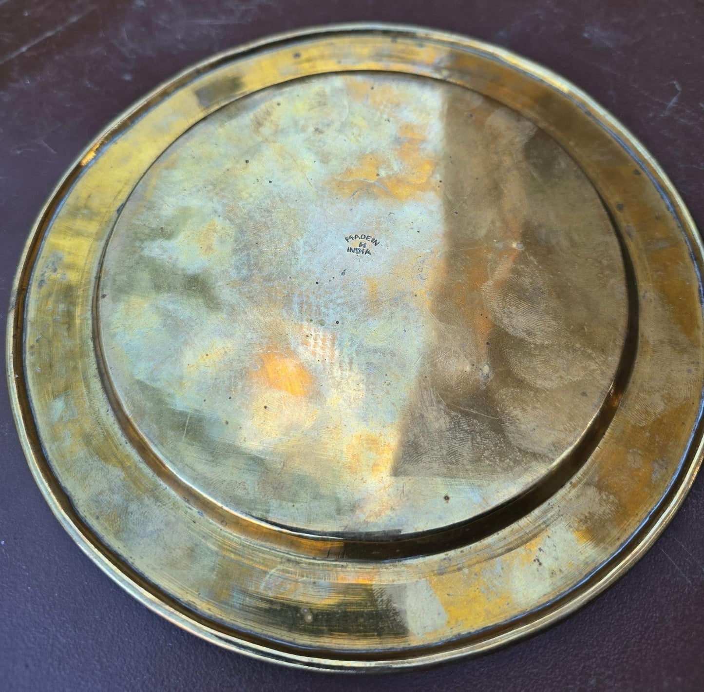 Vintage Kashmiri Brass Surahi & Etched Plate Set India 1940s Persian Aftaba Ewer