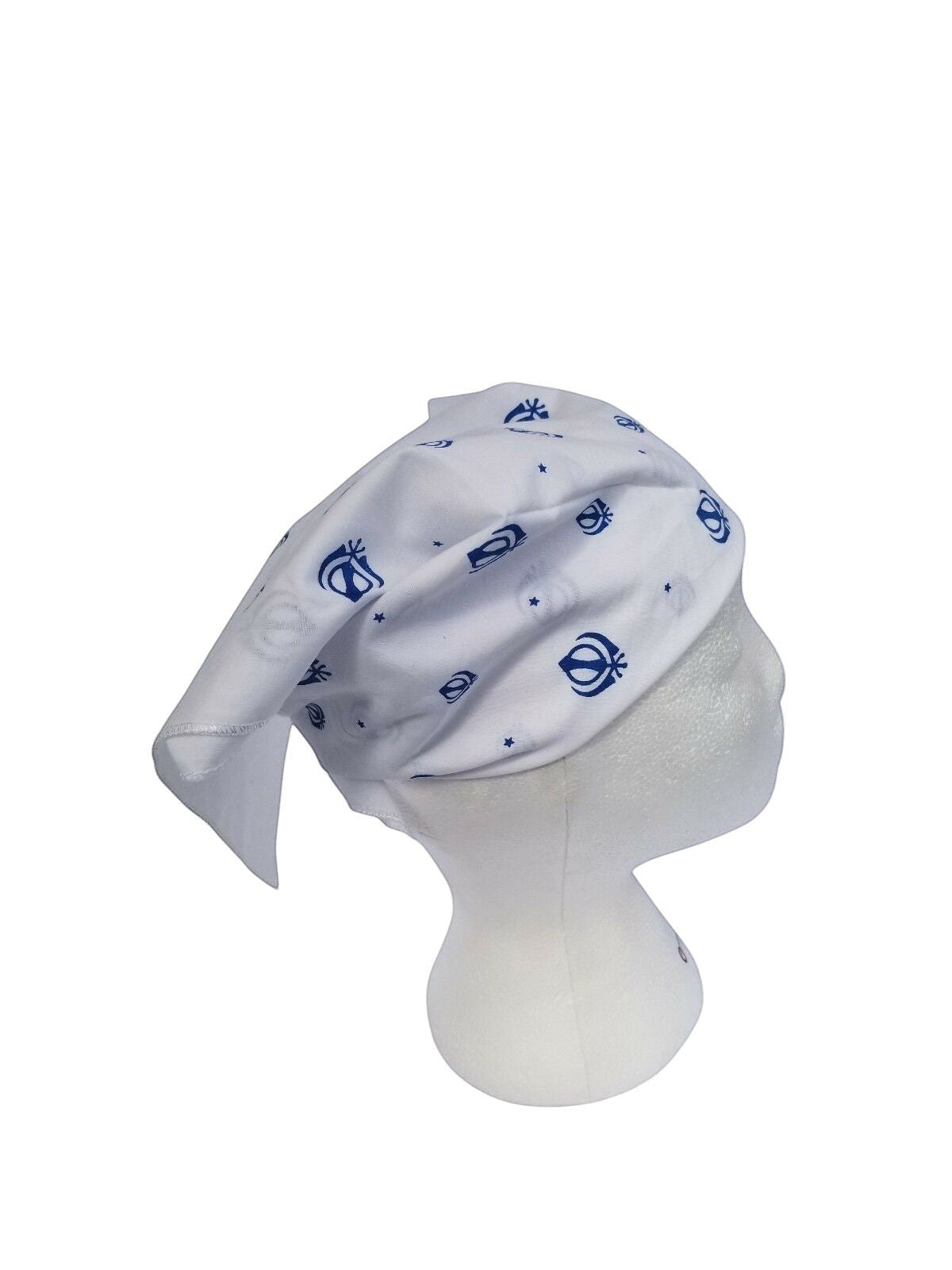 White Blue Khanda Rumal Sikh Head Wrap Bandana Punjabi Cloth Handkerchief UK