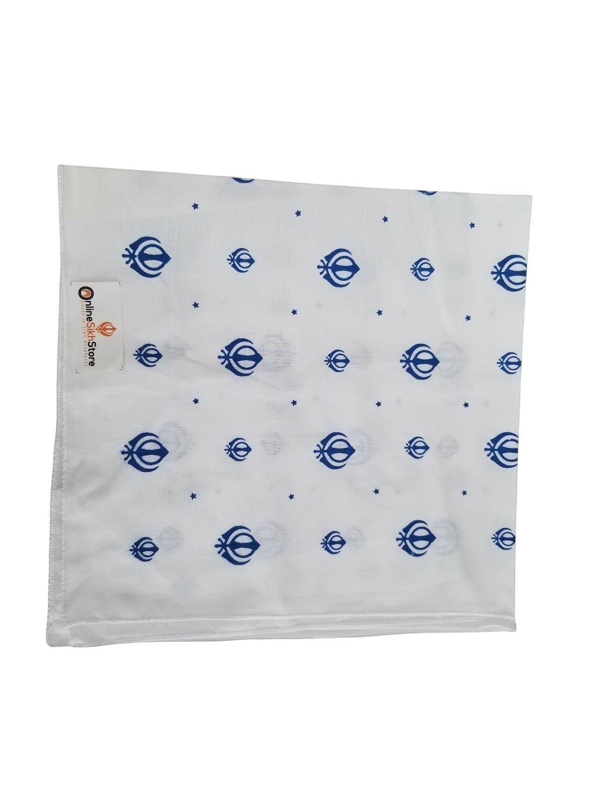 White Blue Khanda Rumal Sikh Head Wrap Bandana Punjabi Cloth Handkerchief UK
