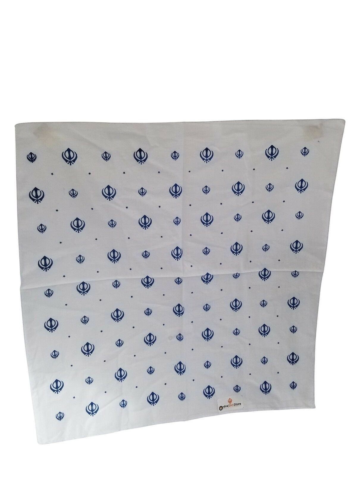 White Blue Khanda Rumal Sikh Head Wrap Bandana Punjabi Cloth Handkerchief UK