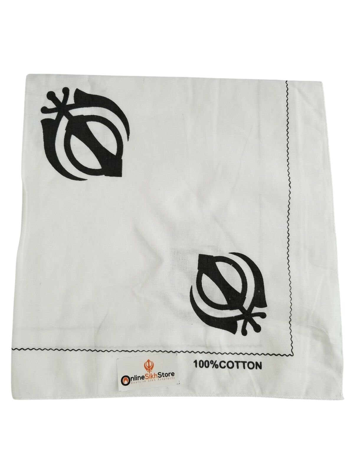 Black White Khanda Rumal Sikh Head Wrap Bandana Punjabi Cloth UK Handkerchief New