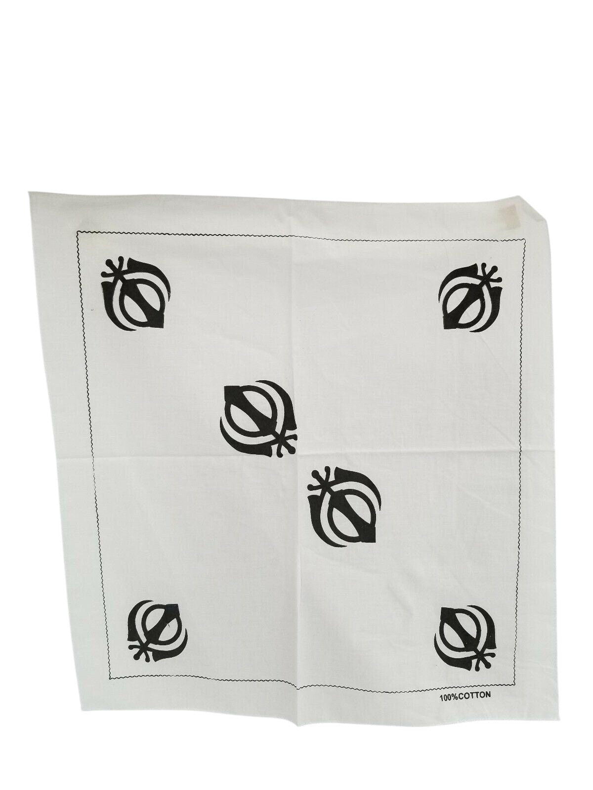 Black White Khanda Rumal Sikh Head Wrap Bandana Punjabi Cloth UK Handkerchief New