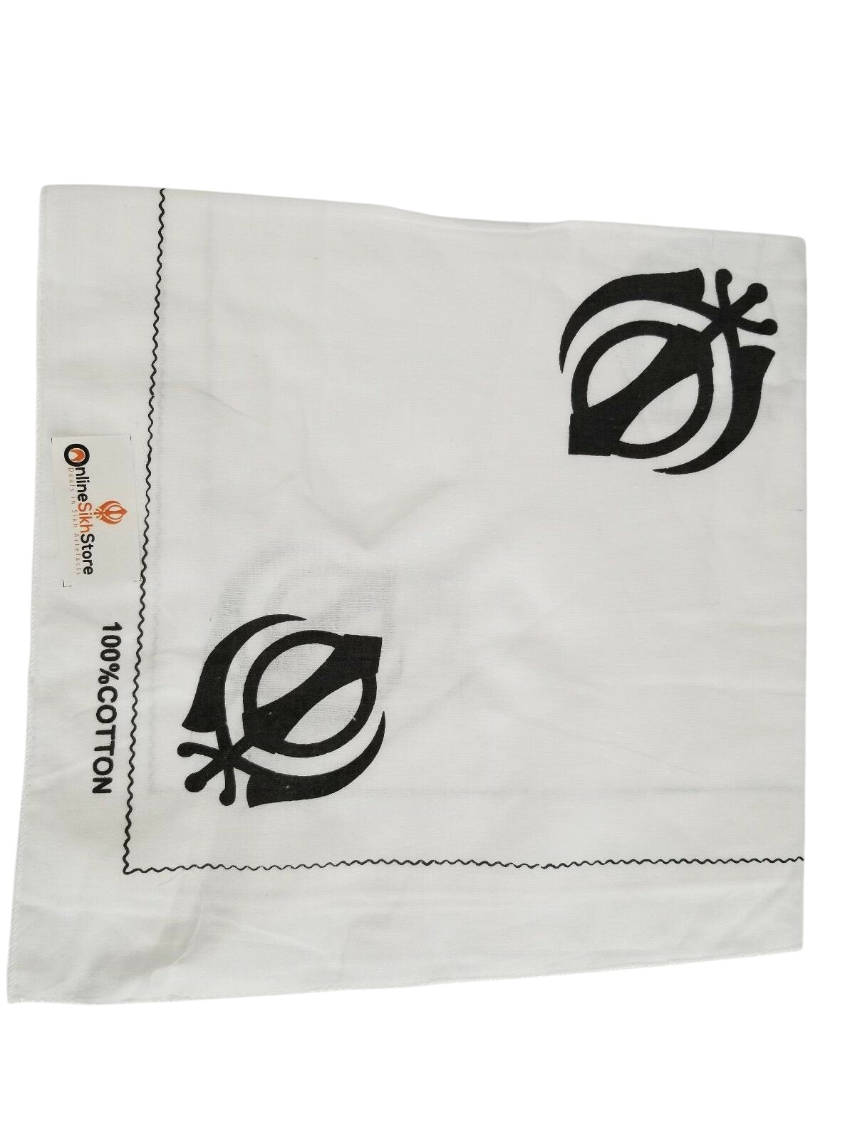 Black White Khanda Rumal Sikh Head Wrap Bandana Punjabi Cloth UK Handkerchief New