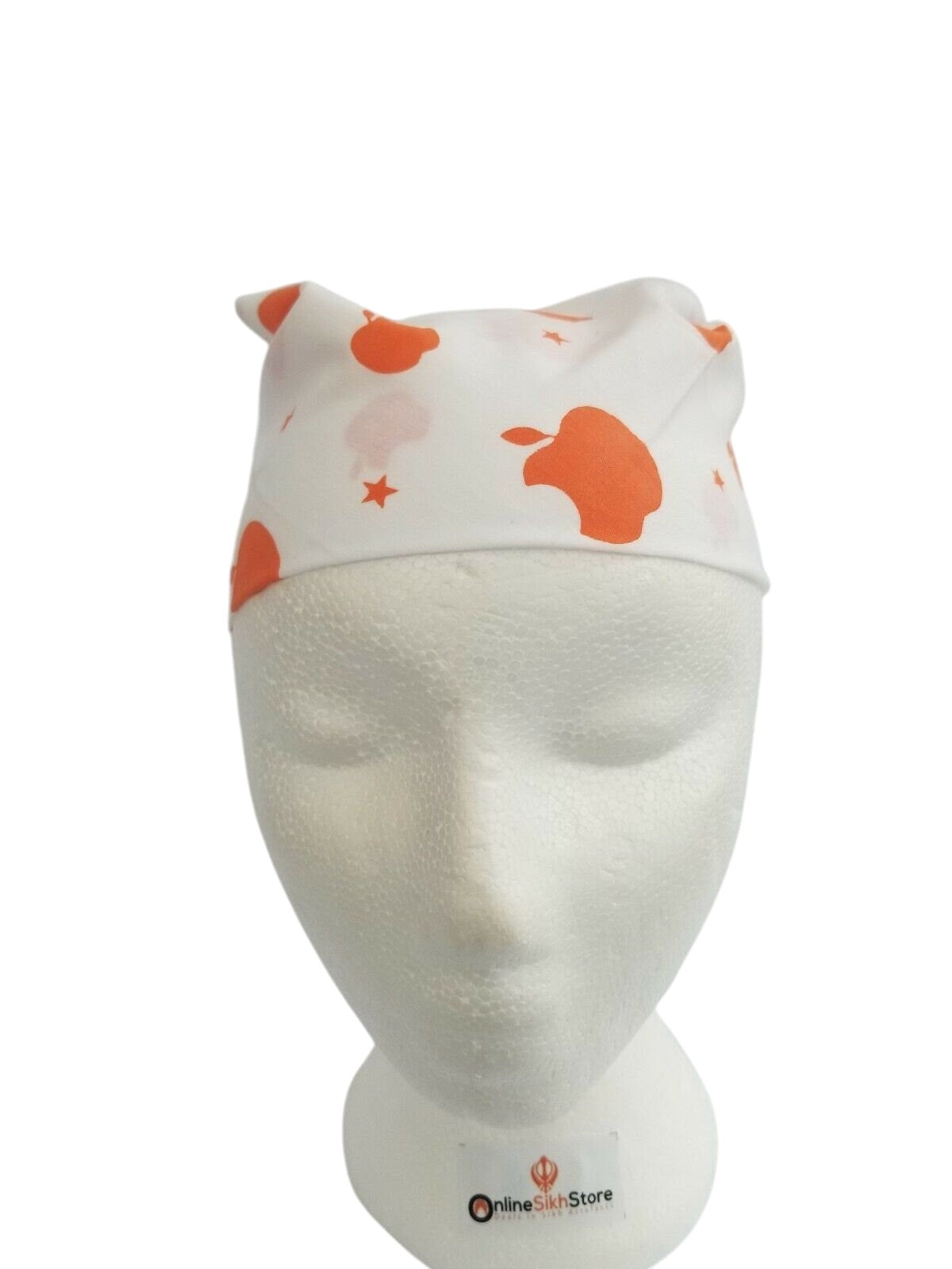 White Orange Apple Print Rumal Head Wrap Bandana Punjabi Cloth UK Handkerchief