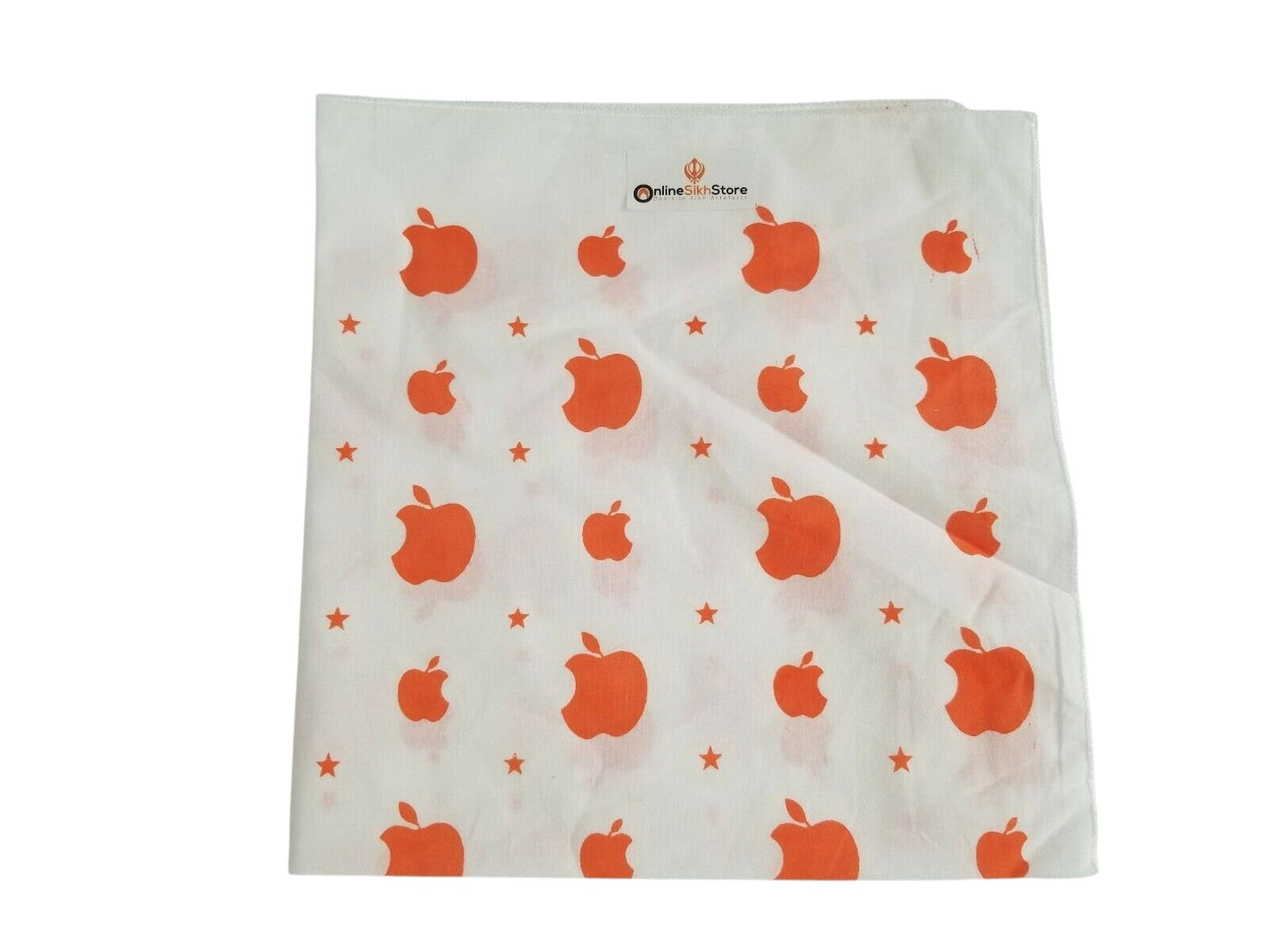 White Orange Apple Print Rumal Head Wrap Bandana Punjabi Cloth UK Handkerchief