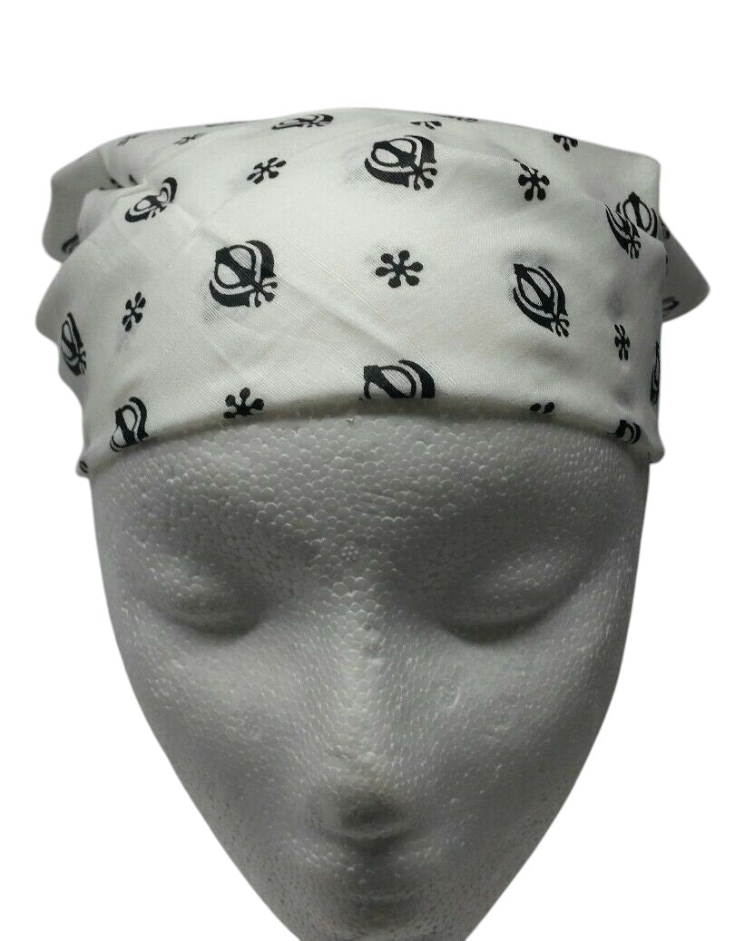 White Khanda Rumal Sikh Head Wrap Bandana Punjabi Cloth UK handkerchief gift New