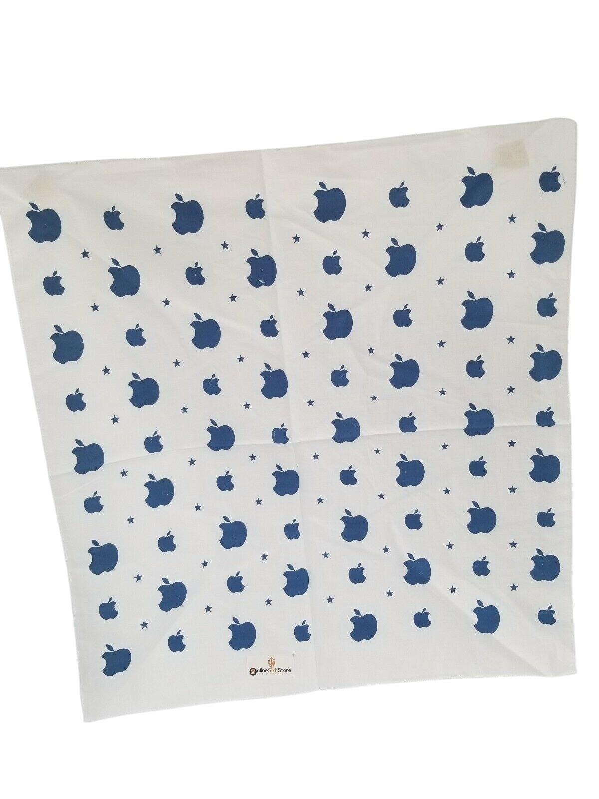 White Blue Apple Print Rumal Head Wrap Bandana Punjabi Cloth Handkerchief gift UK